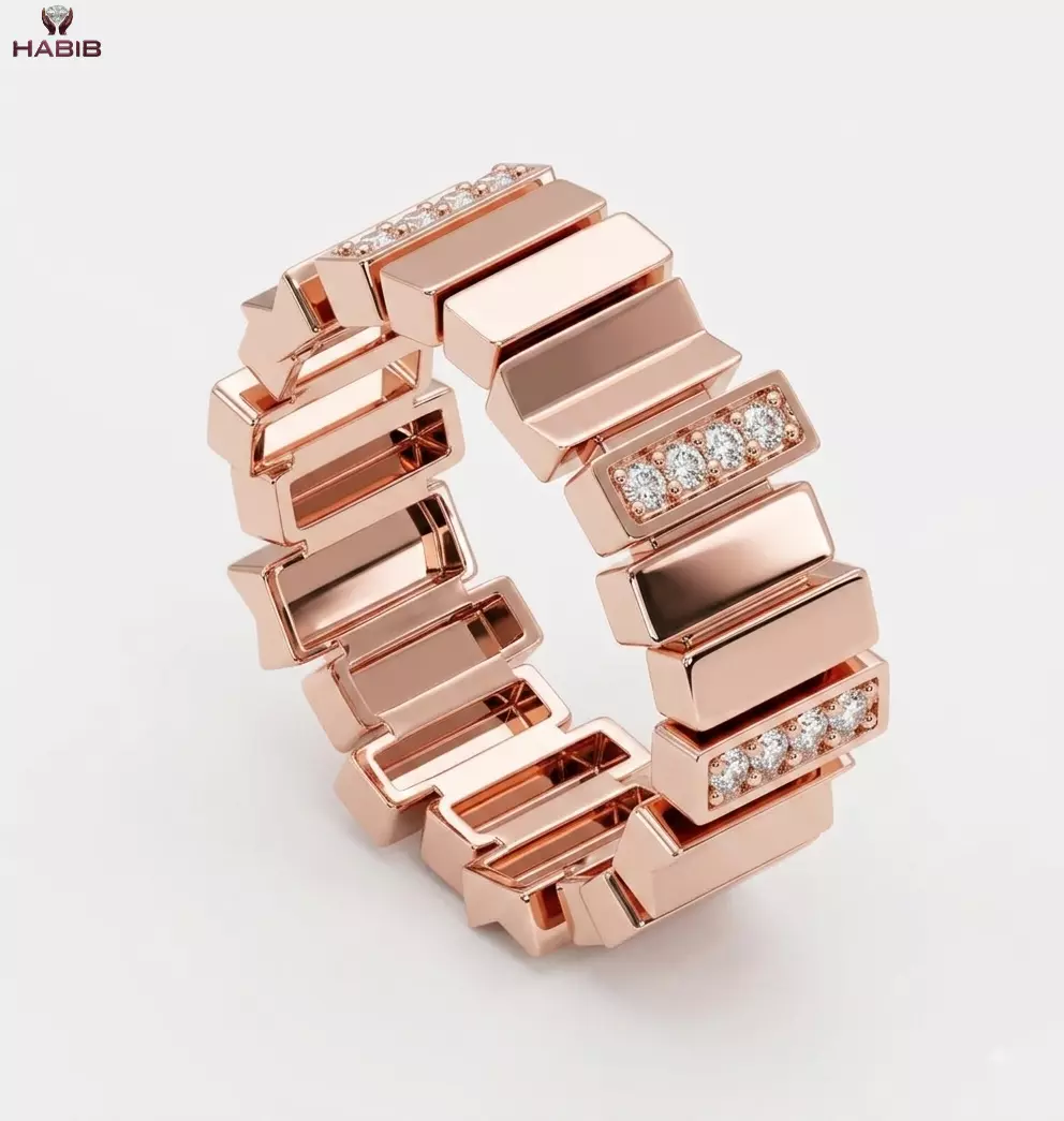 Modern Block Style Diamond Band Ring STL 3D print model