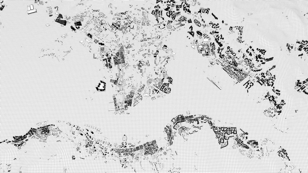Hong Kong Districts Streets and Buildings with Terrain 3D model_12