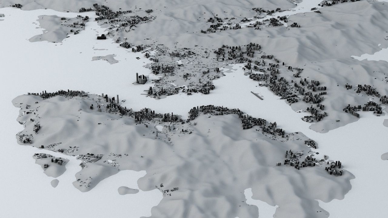 Hong Kong Districts Streets and Buildings with Terrain 3D model_3