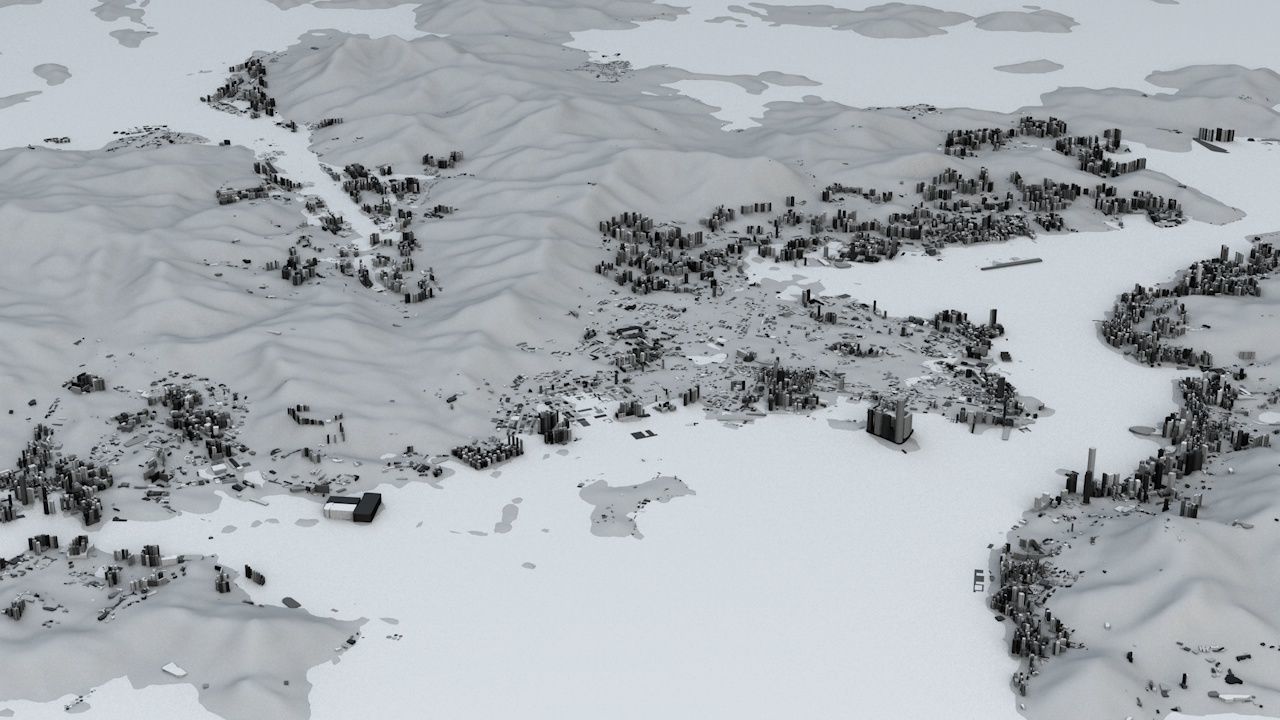 Hong Kong Districts Streets and Buildings with Terrain 3D model_1