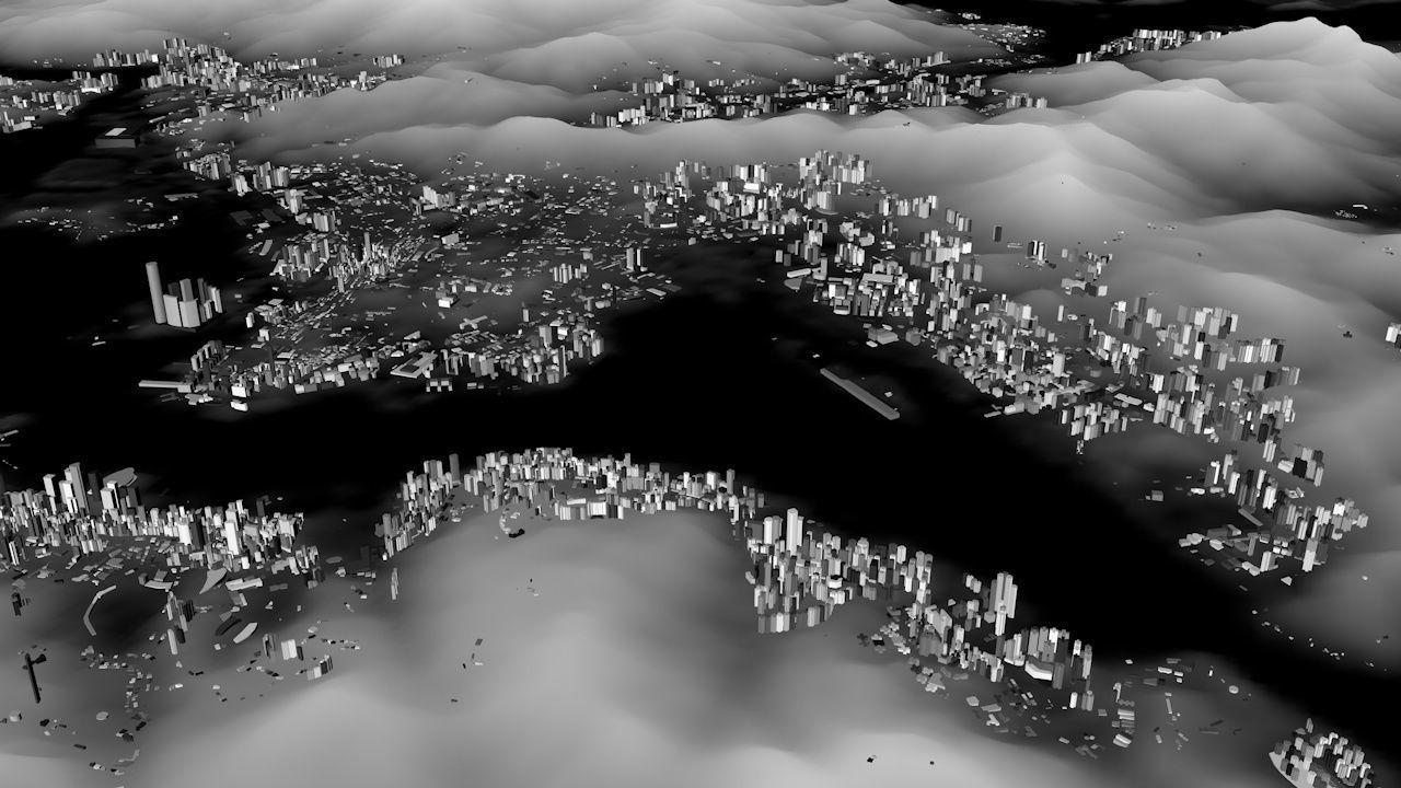 Hong Kong Districts Streets and Buildings with Terrain 3D model_11