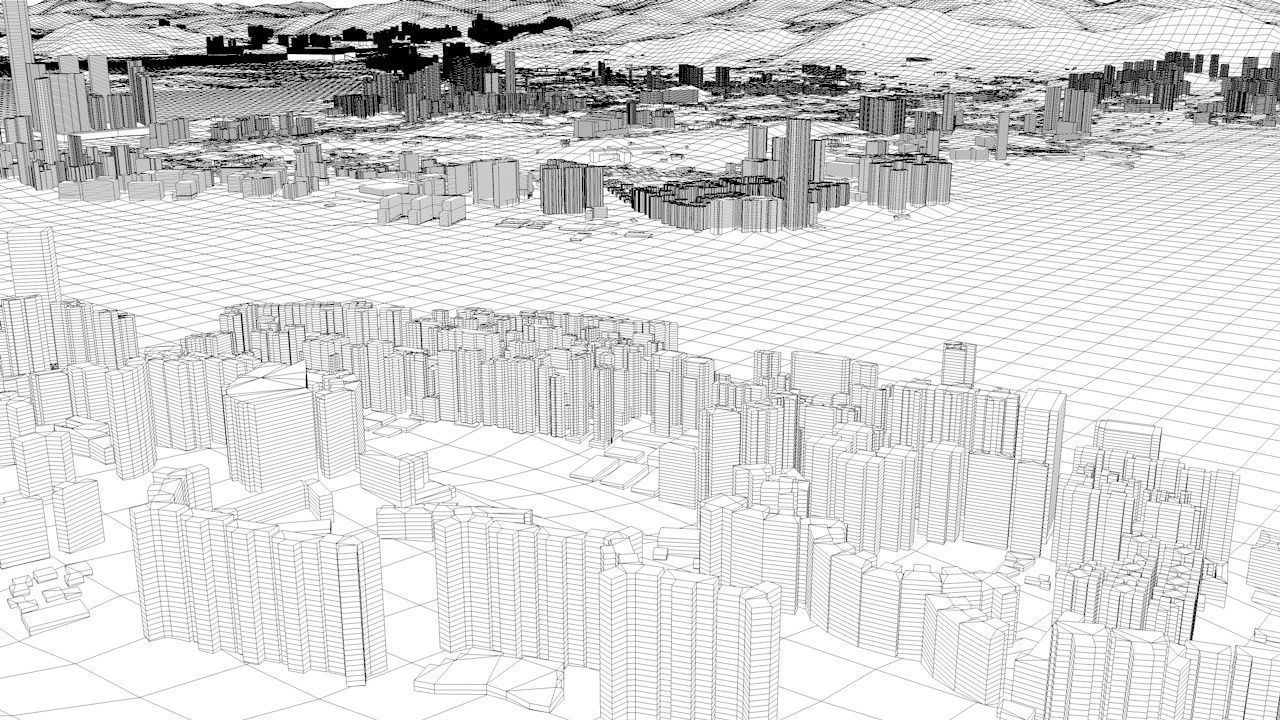 Hong Kong Districts Streets and Buildings with Terrain 3D model_9
