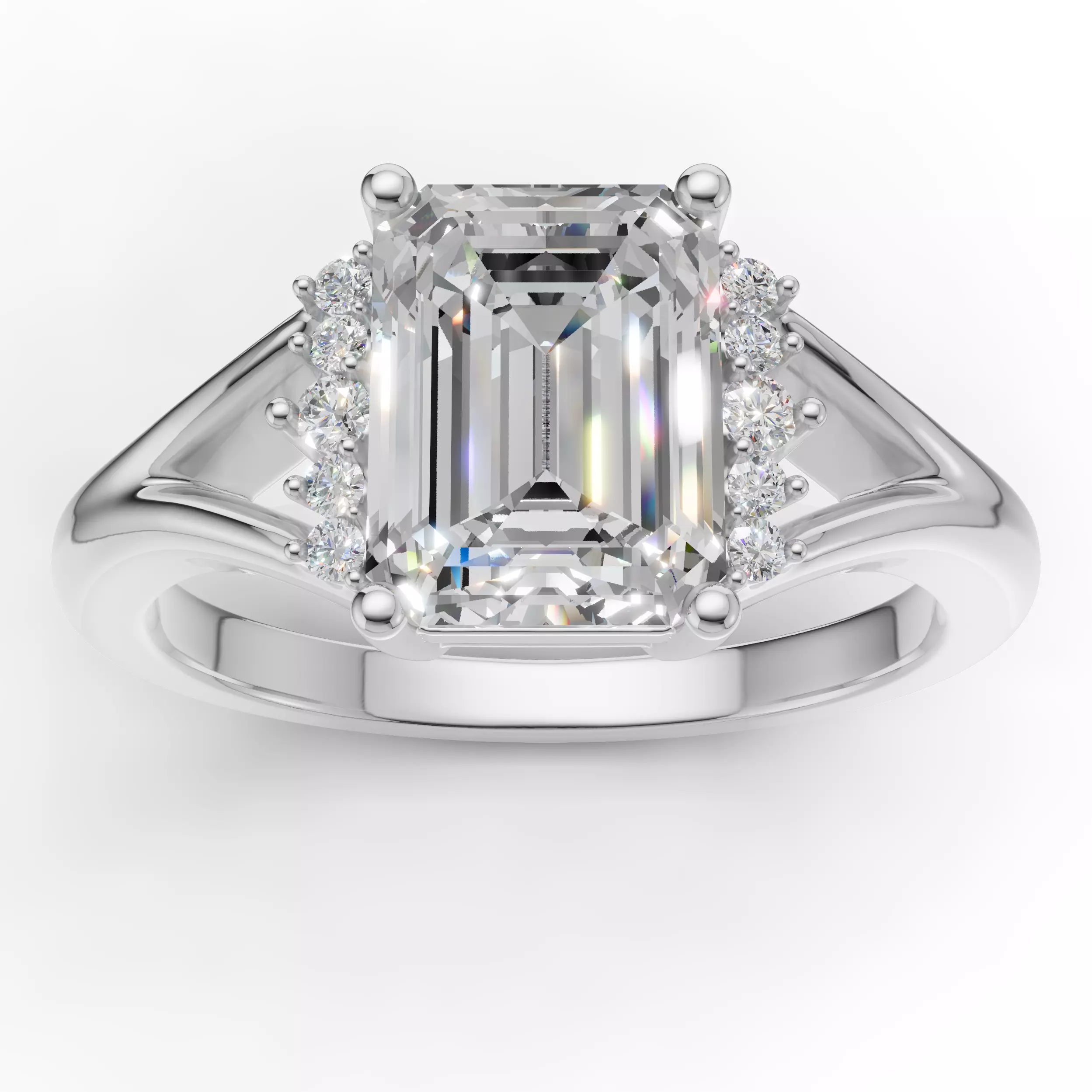 Emerald Split Shank Engagement Ring 3D Model 3D print model
