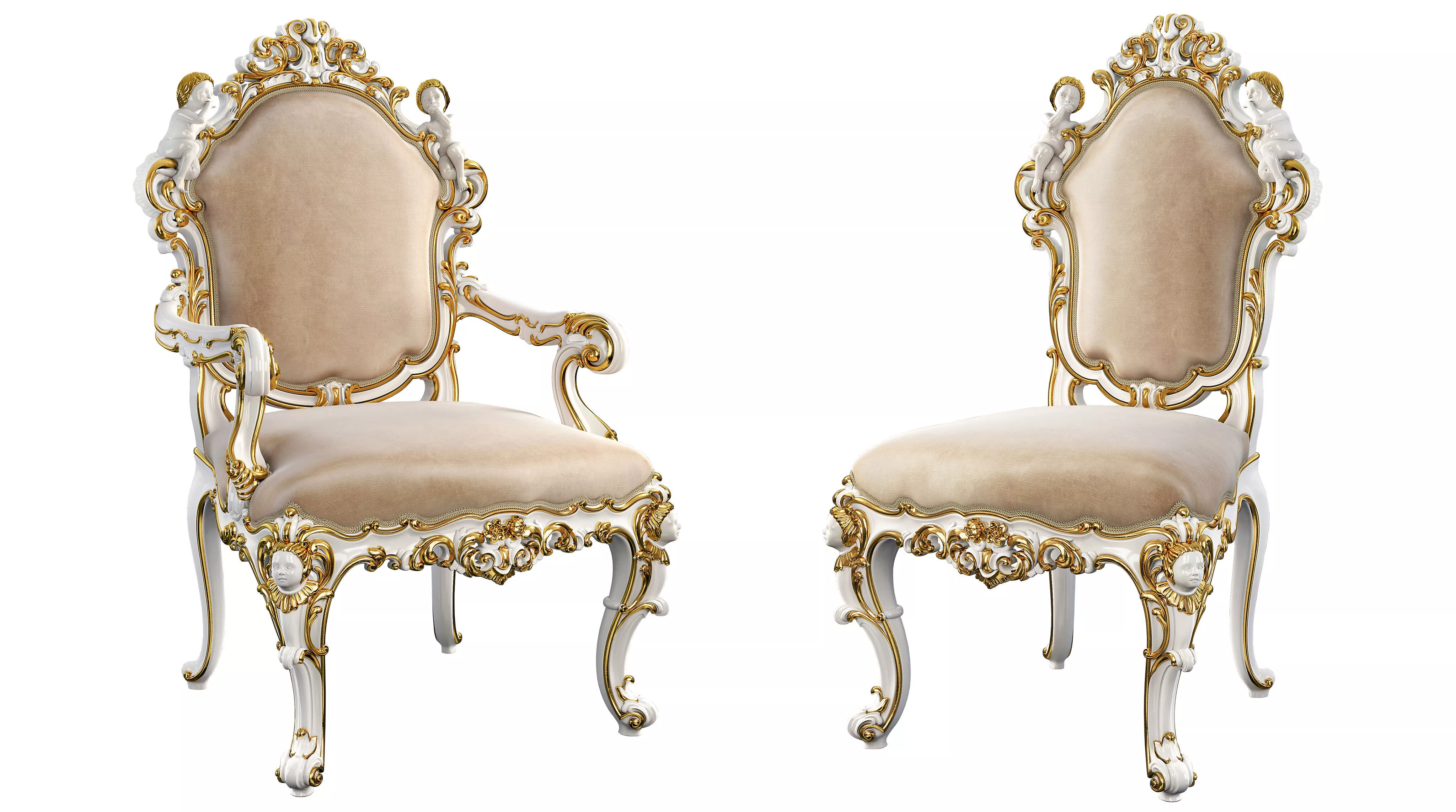 Classic chair and armchair Set 02 3D model