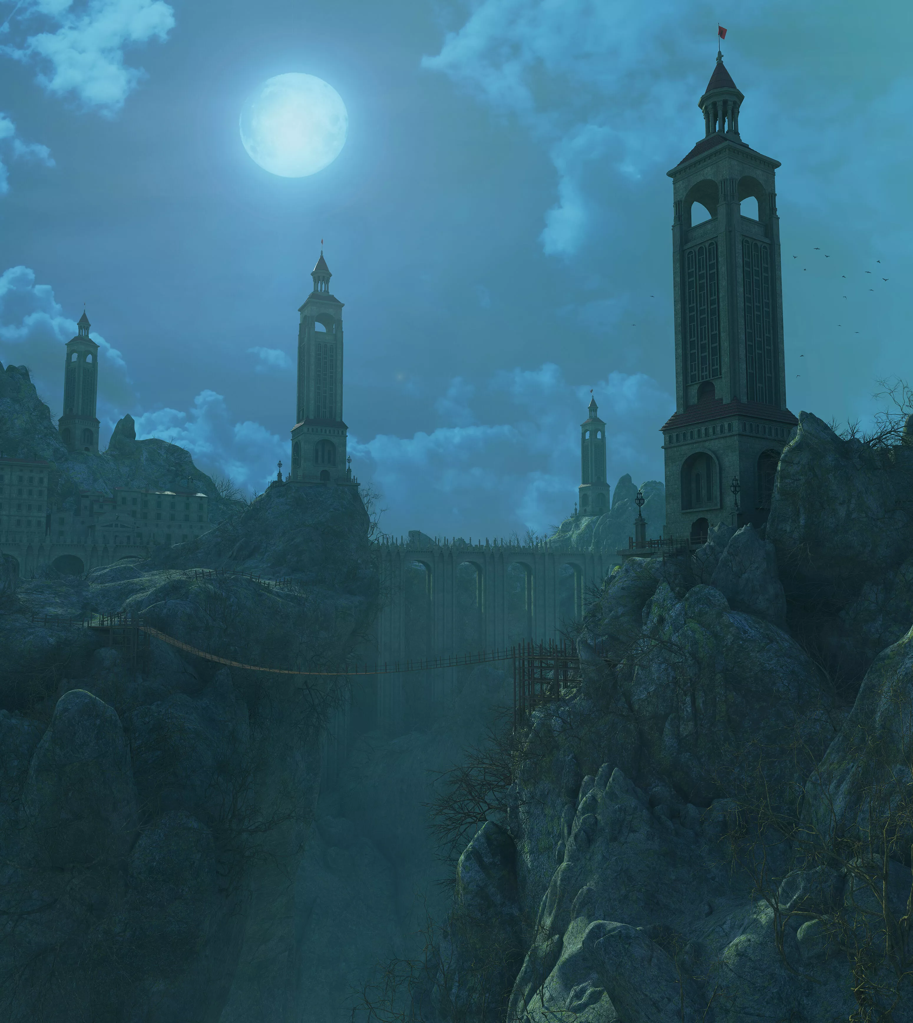 Fantasy Mount Tower City 3D model