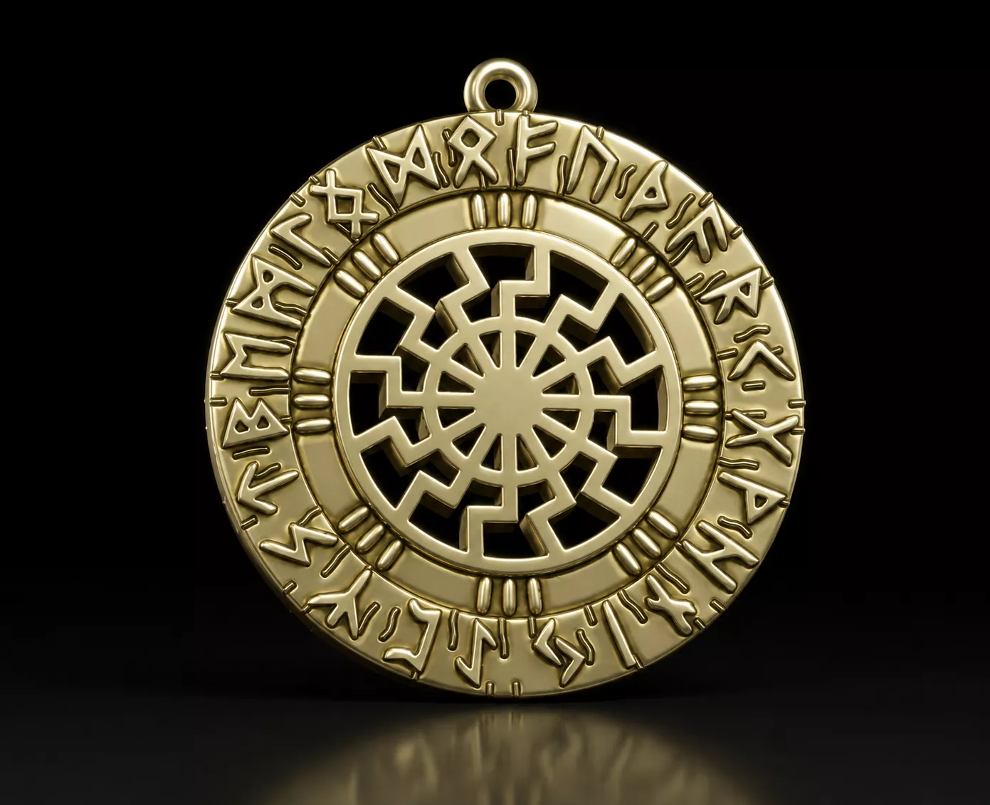circle viking pendant black sun with futhark 3D print model