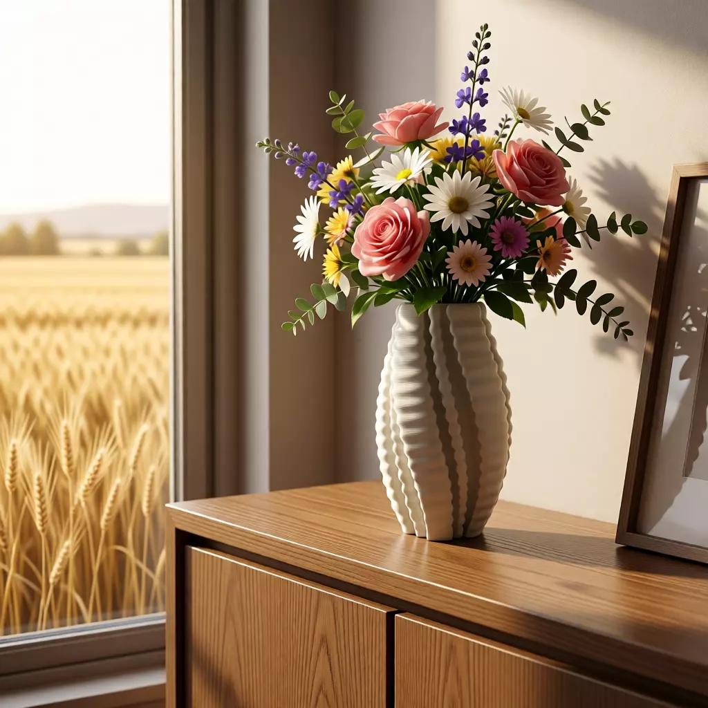 Ribbed Corrugated Vase High-Poly Commercial 3D Print Art Vase 3D print model