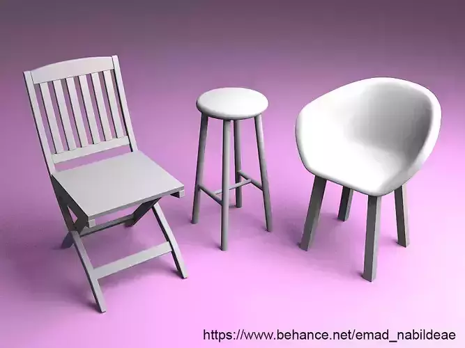 Chairs three and stool 3D print model