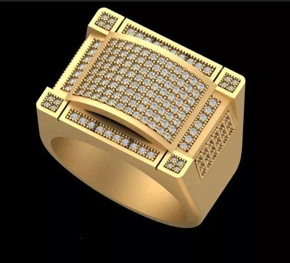 Mens Iced Out Rectangular Pave Diamond Signet Ring Jewelry 3D print model