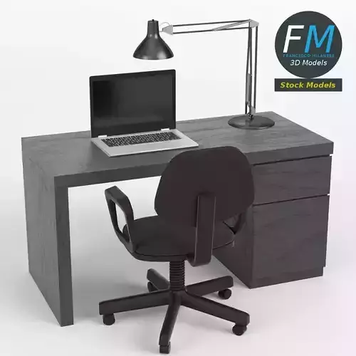 Office desk with chair and laptop