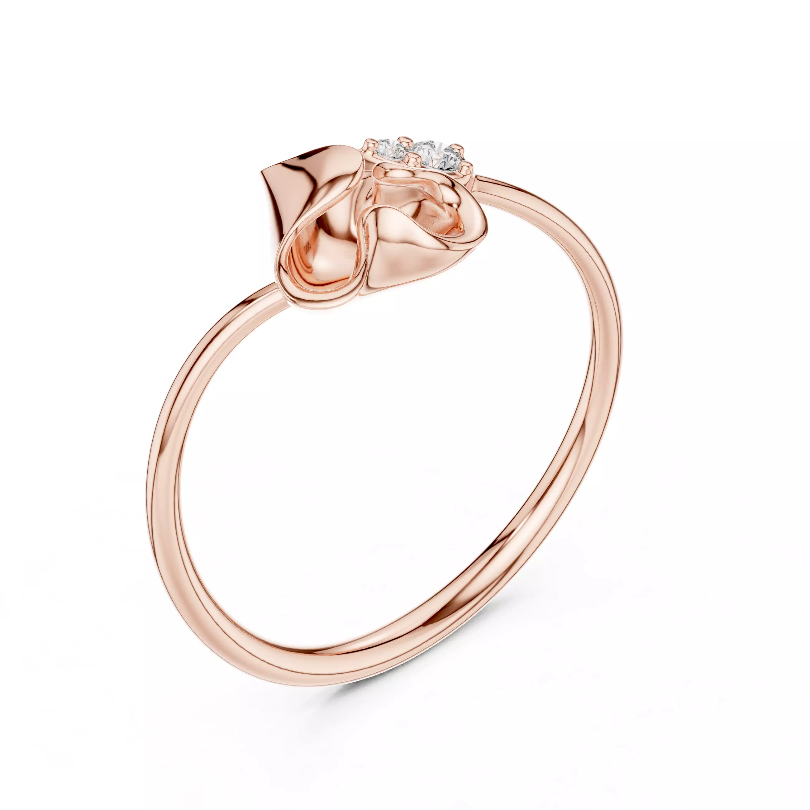Sculptural Rose Flower Diamond Accent Ring Free 3D print model