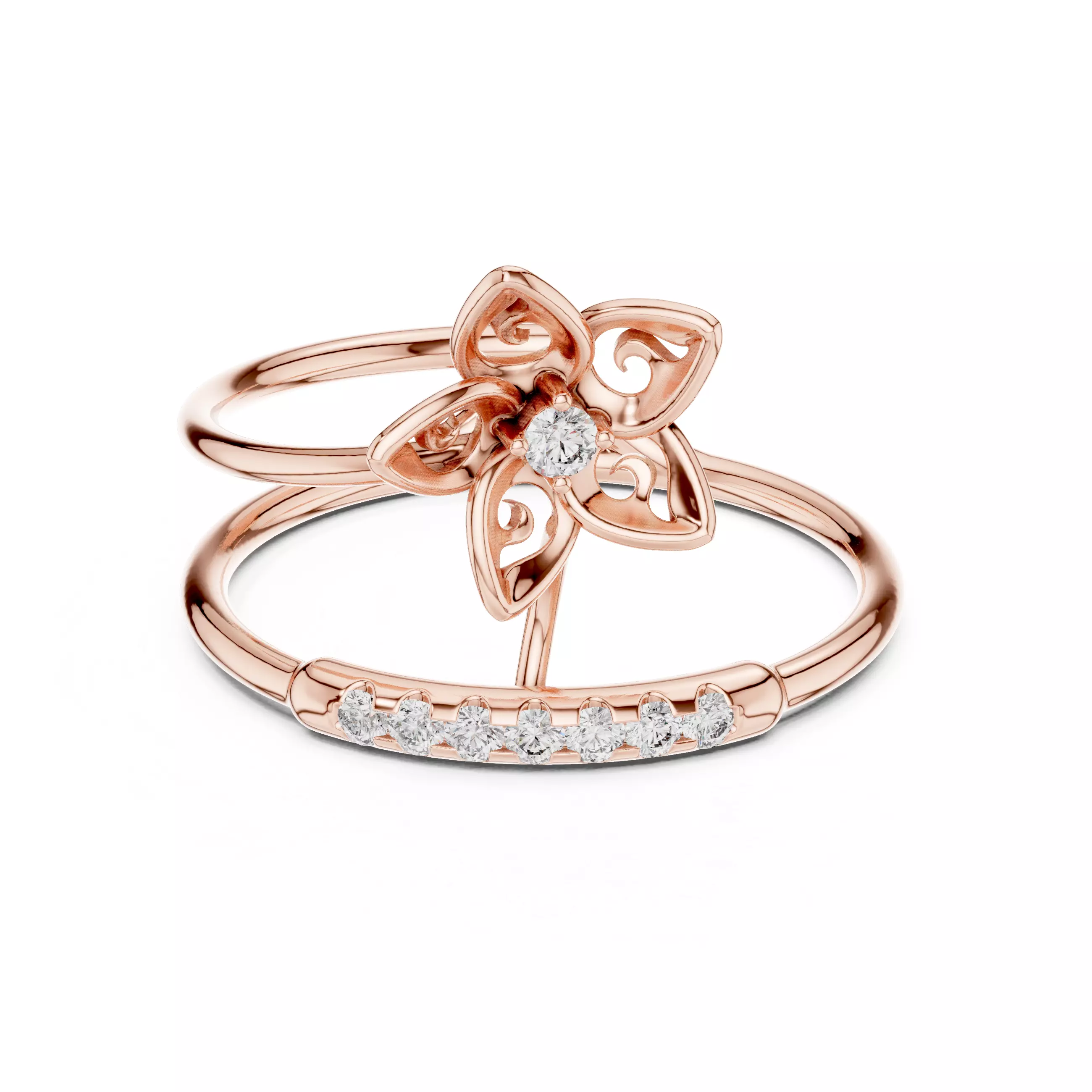 Floral Diamond Bridge Open Statement Ring 3D print model