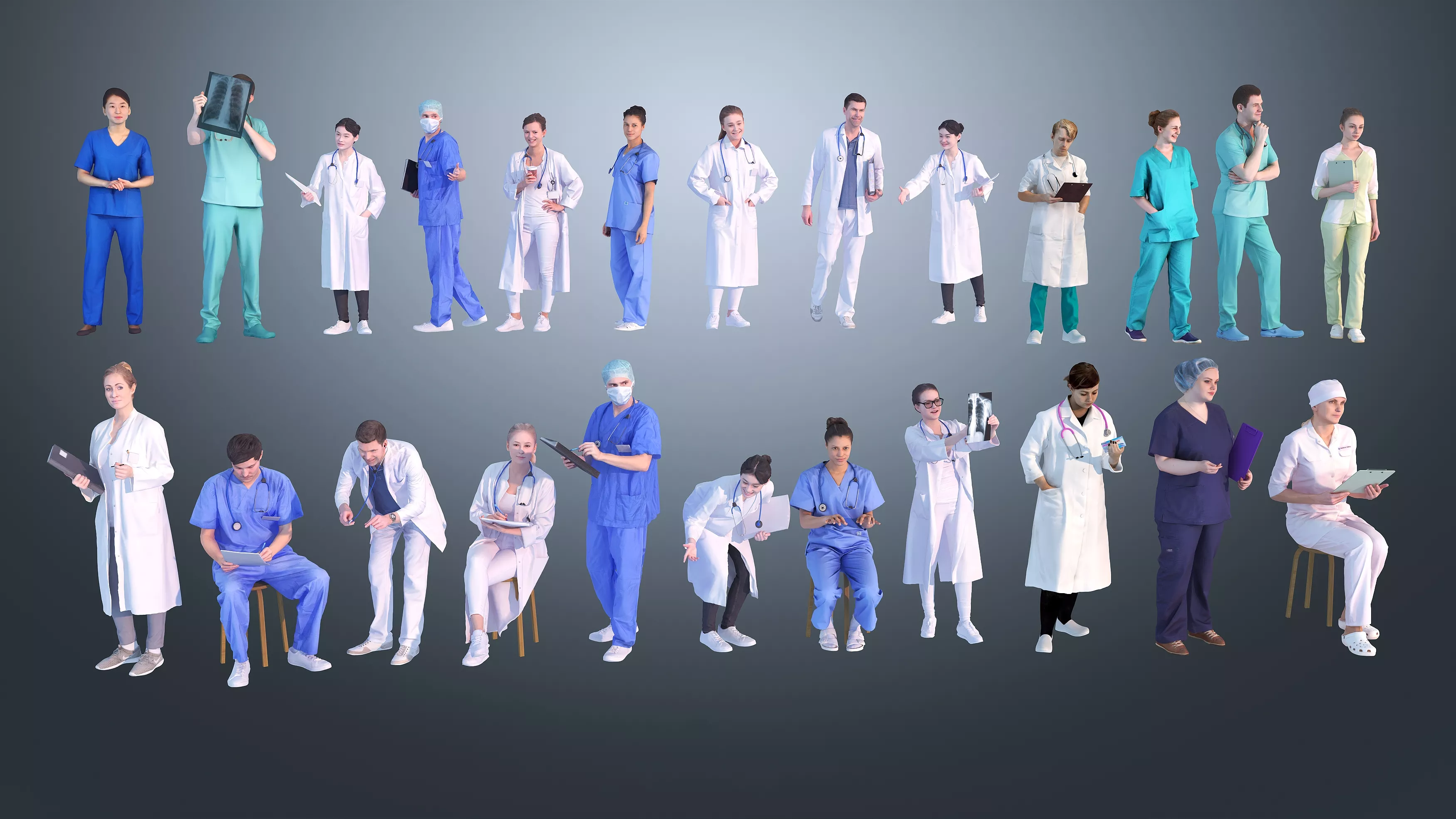 Doctors Nurses Patients Hospital Staff 3D model