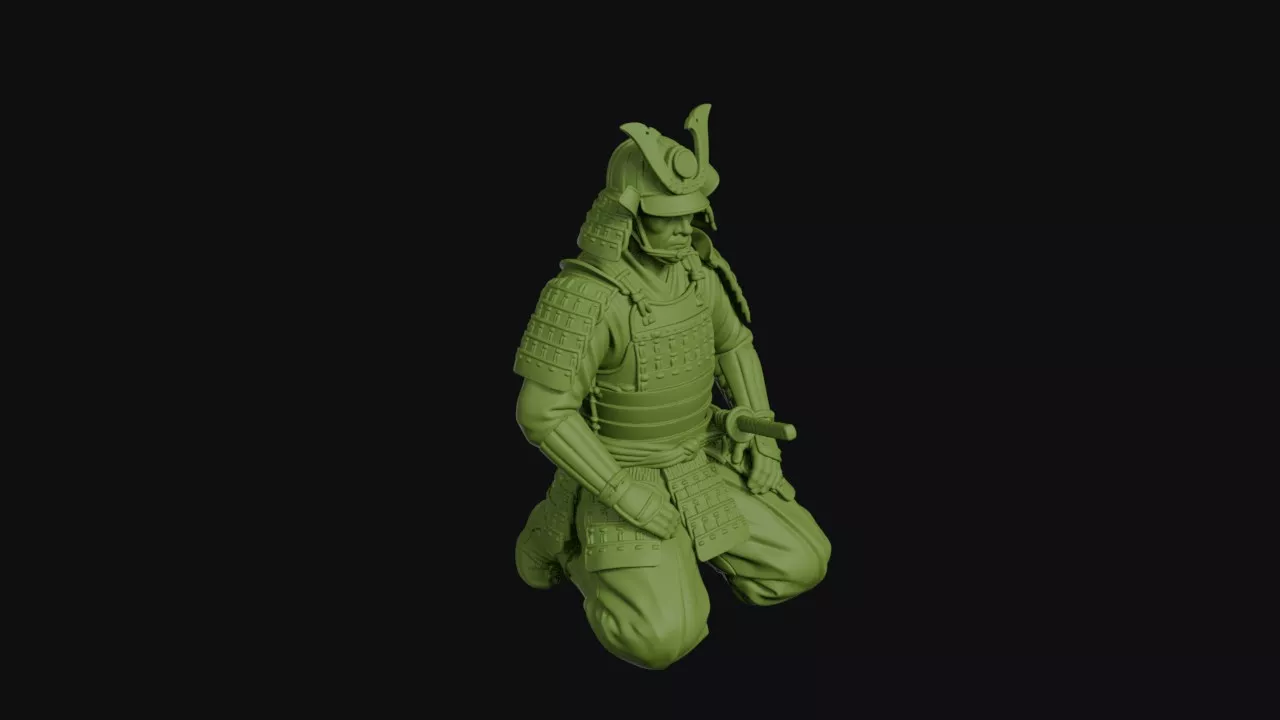 Samurai kneeling in seiza sword laid across his lap 3D print model