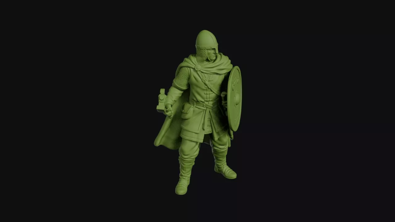 Lithuanian warrior with a round shield and a battle maul 3D print model