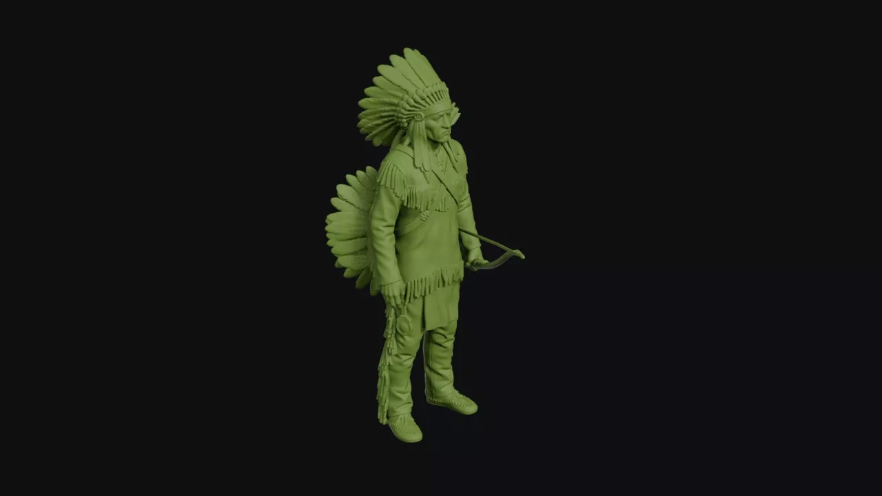 Lakota warrior with a bow lowered feathered war bonnet 3D print model