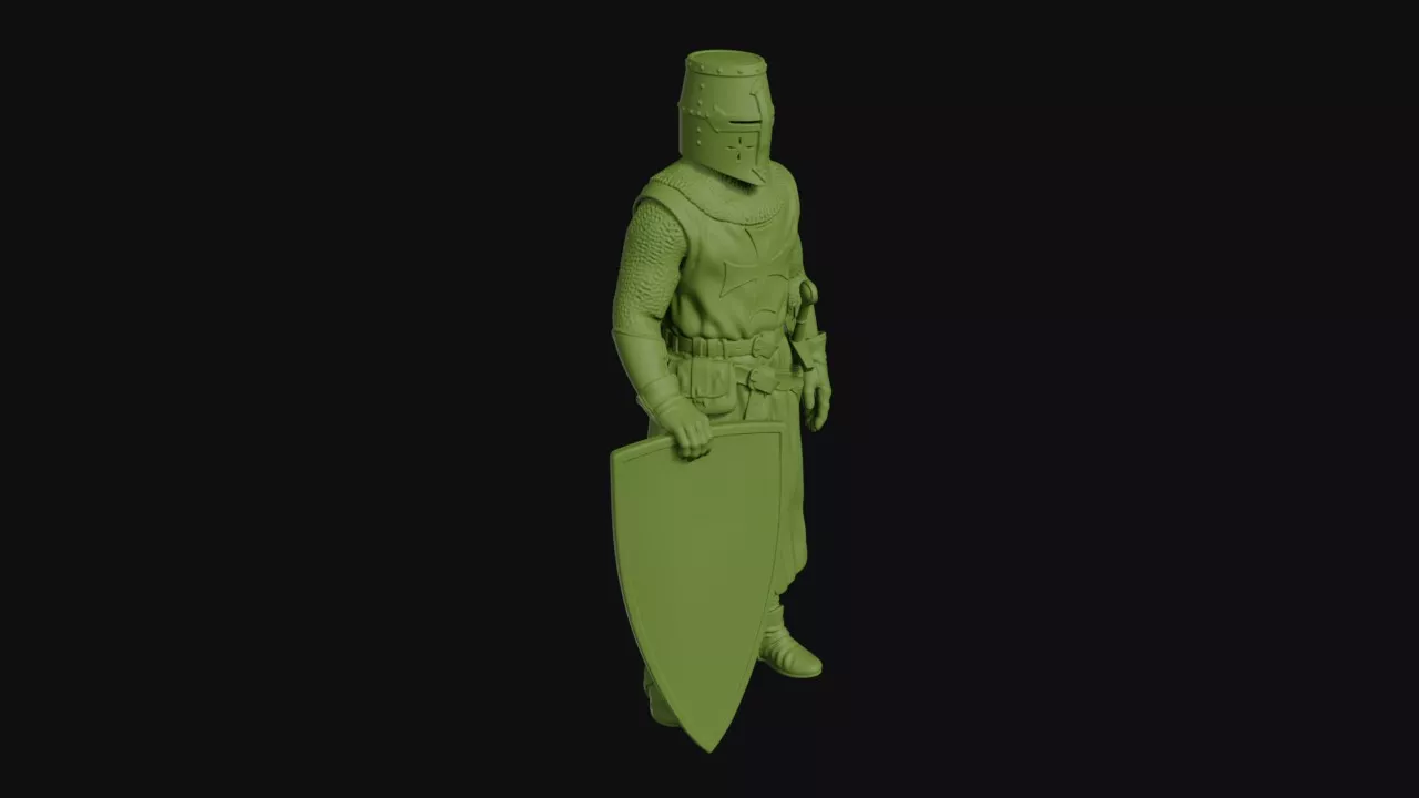 Knight Templar at attention kite shield grounded 3D print model