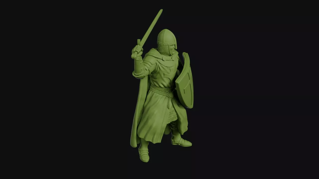 Knight Hospitaller on guard sword high and shield forward 3D print model