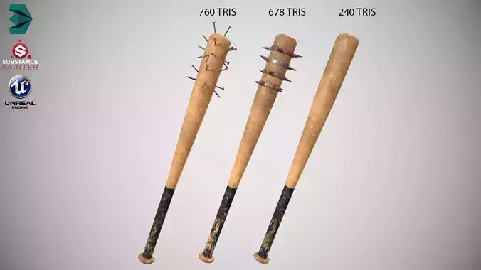 Low Poly Base Ball Bat Weapon Pack PBR