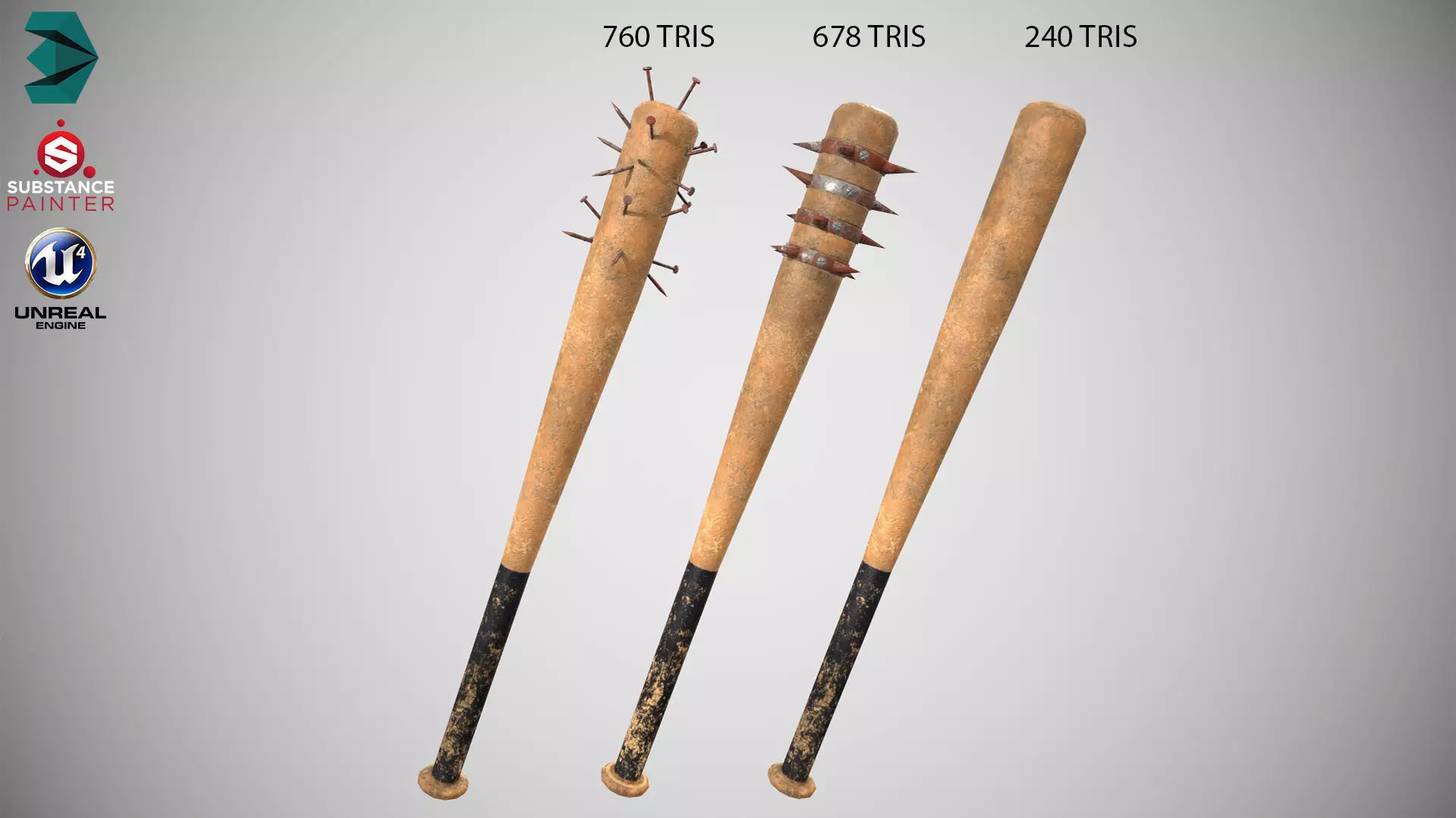 Low Poly Base Ball Bat Weapon Pack PBR Low-poly 3D model_0