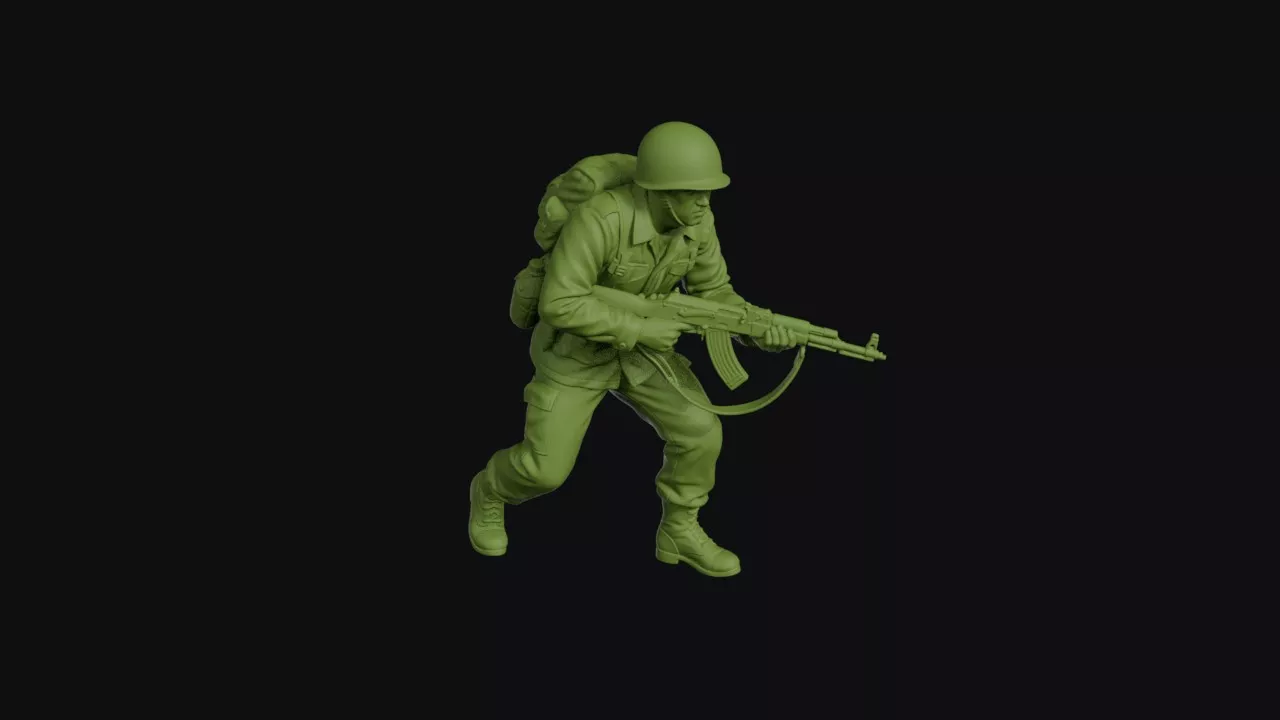 Iran-Iraq War infantryman advancing at a crouch assault rifle 3D print model