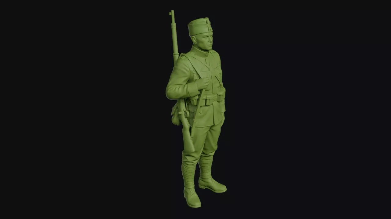 Hungarian infantryman at attention side cap and Mannlicher rifle 3D print model