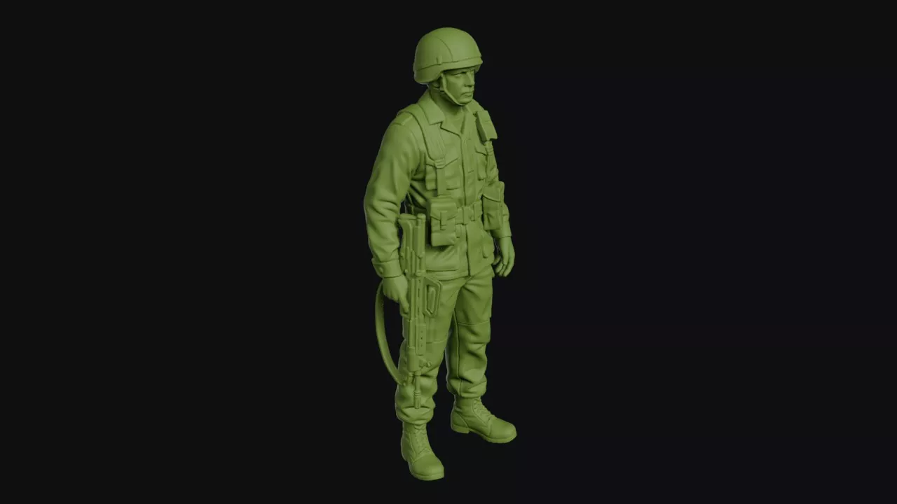 Gulf War infantryman at rest in desert camouflage rifle grounded 3D print model