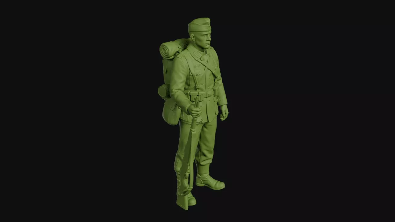 German infantryman at rest rifle grounded side cap 3D print model