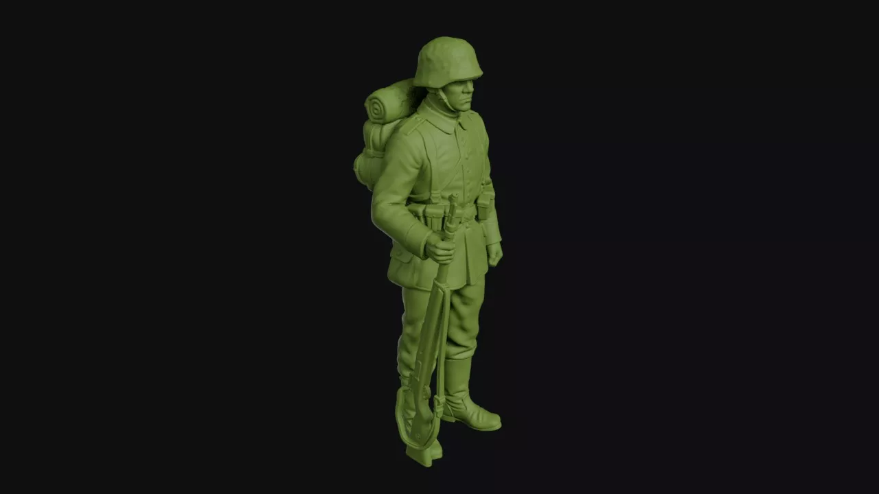 German infantryman at attention covered pickelhaube and Mauser 3D print model