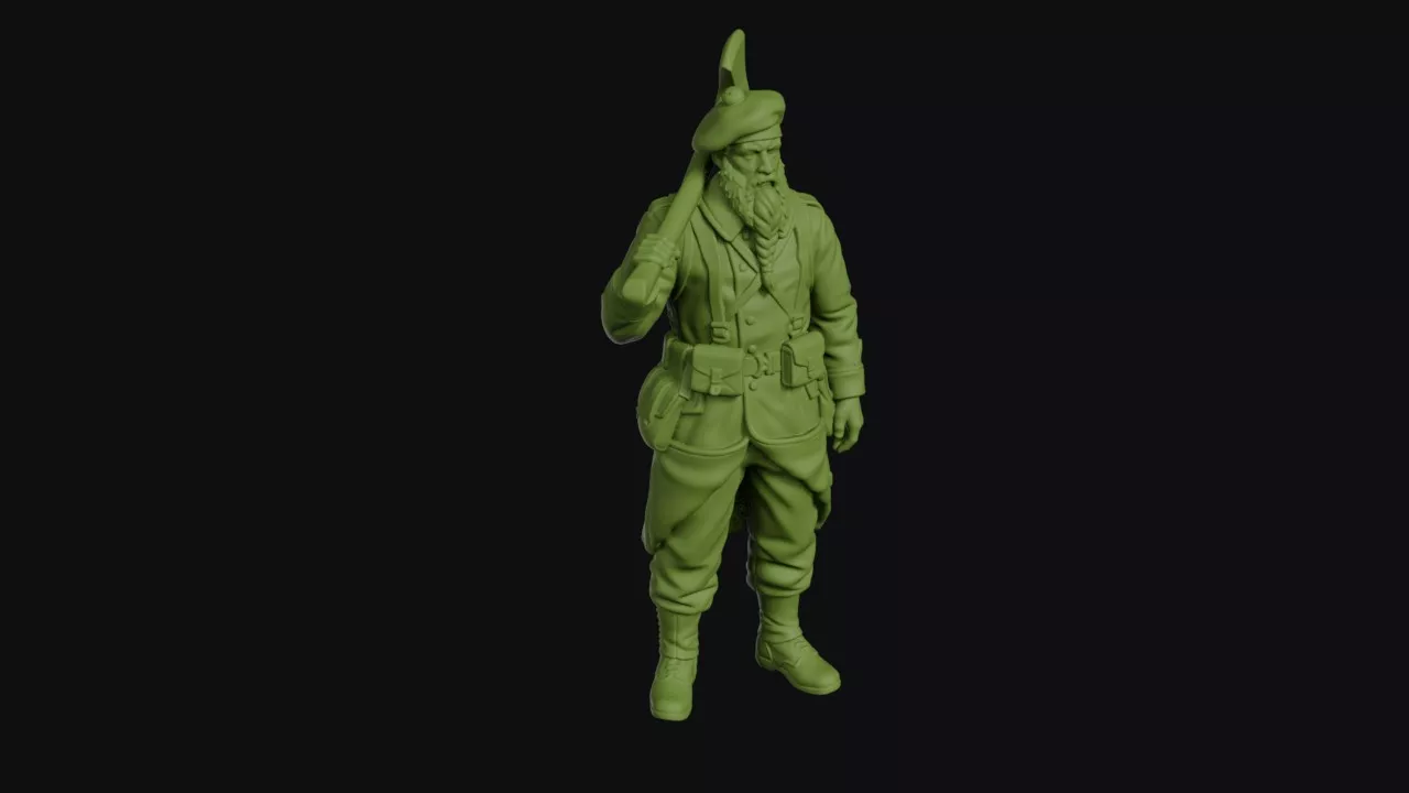 French sapper with a felling axe on his shoulder long beard 3D print model