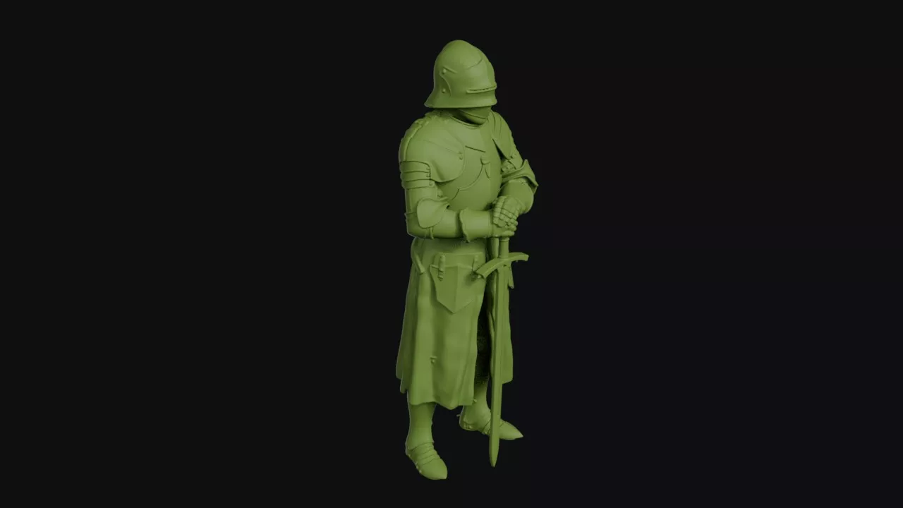 French knight in full plate great sword grounded point down 3D print model