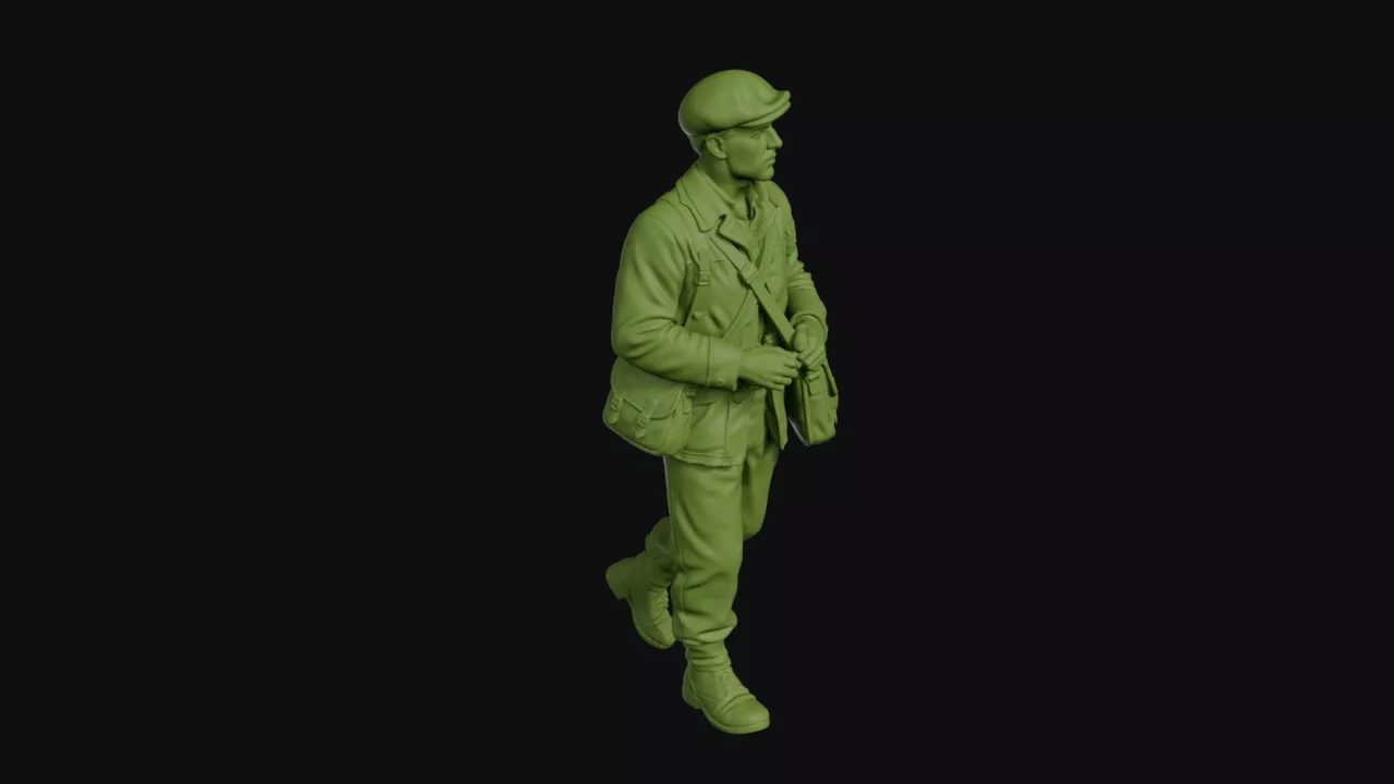 Dutch resistance courier with a satchel on his hip flat cap 3D print model