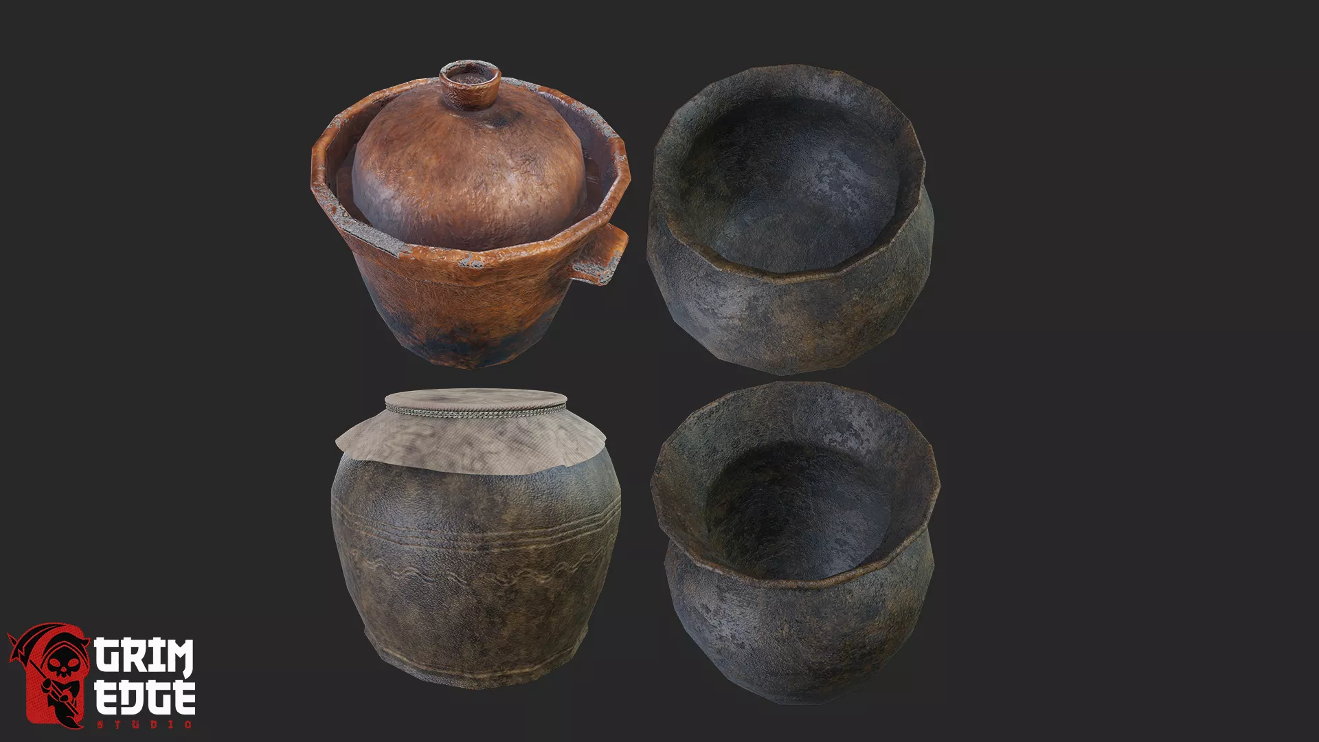 Medieval Food Stall Pot Pack Low-poly 3D model