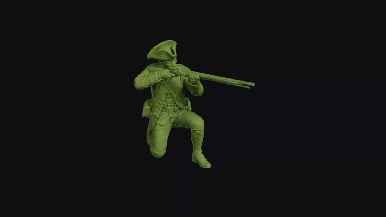 Colonial infantryman kneeling in a firing line red coat 3D print model
