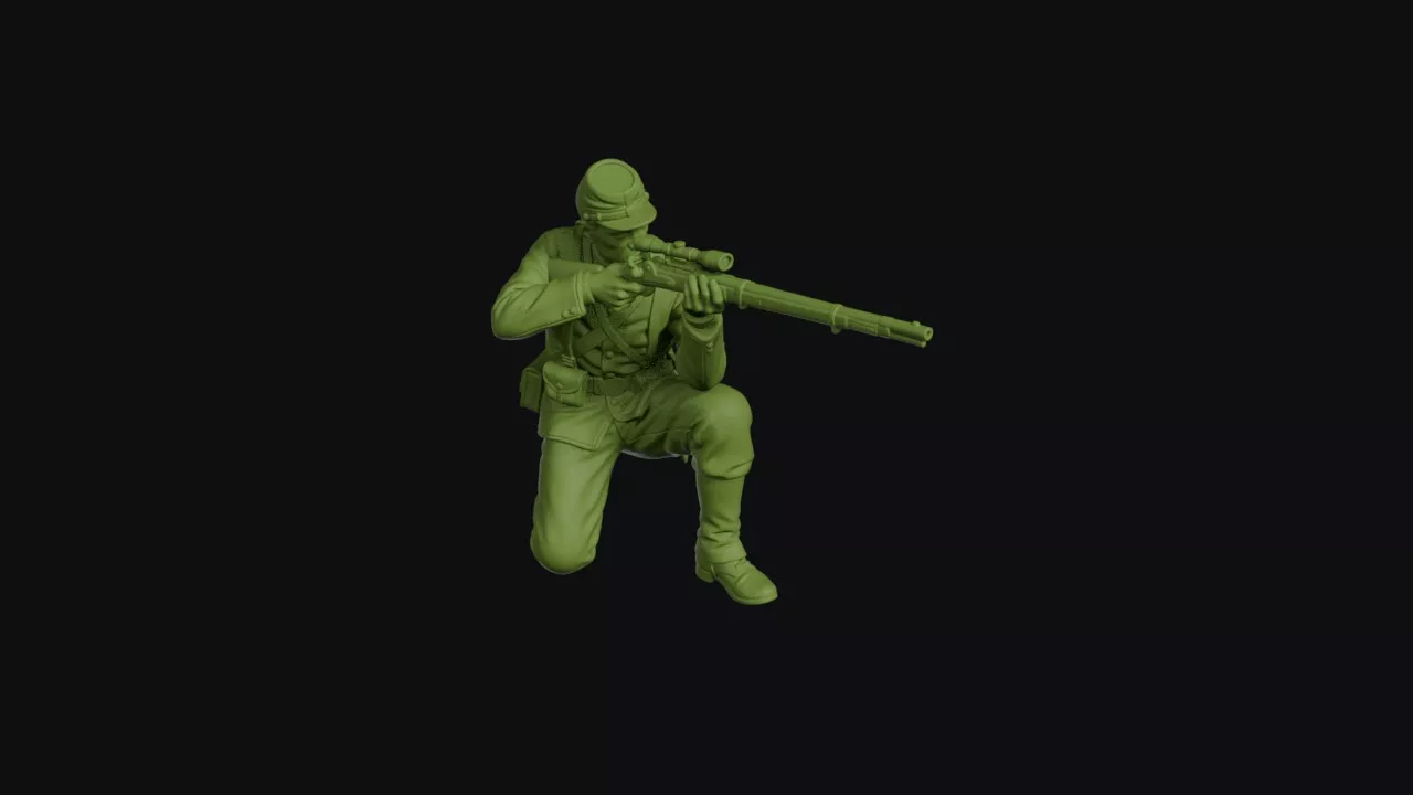 Civil War sharpshooter kneeling to aim a scoped rifle 3D print model