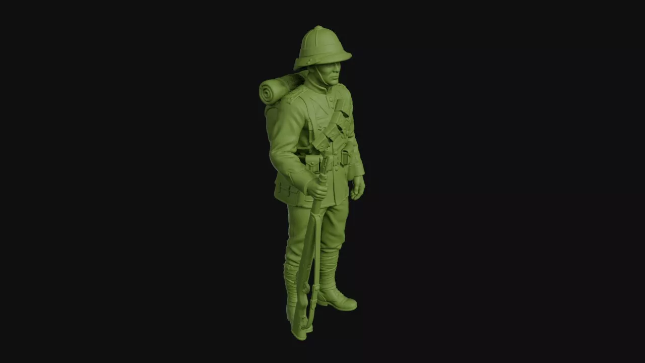 Chaco War Bolivian infantryman at rest sun helmet 3D print model