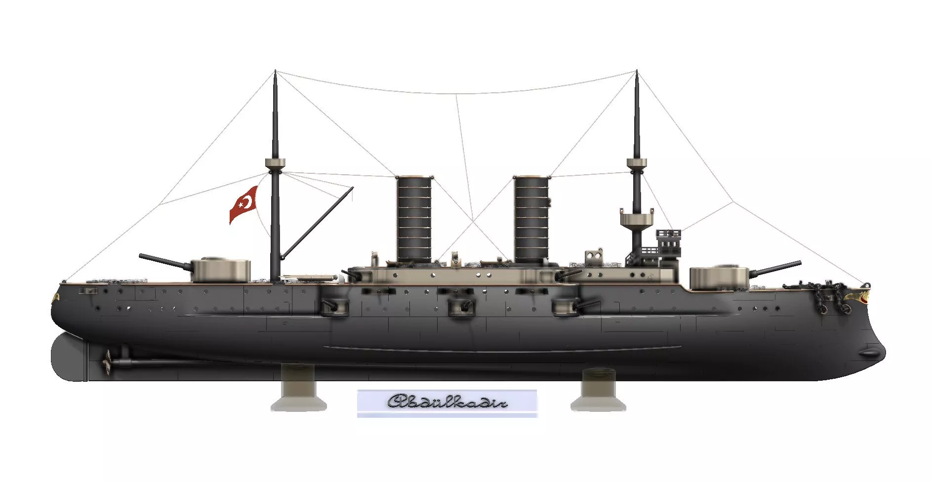 Late Victorian Era Capital Ship Ironclad Battleship 1m 3D print model