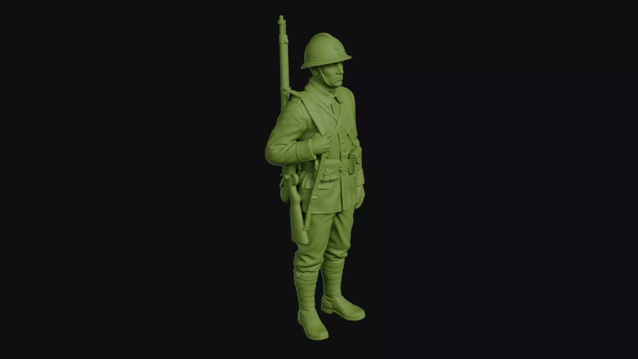 Belgian Great War infantryman at attention Adrian helmet 3D print model