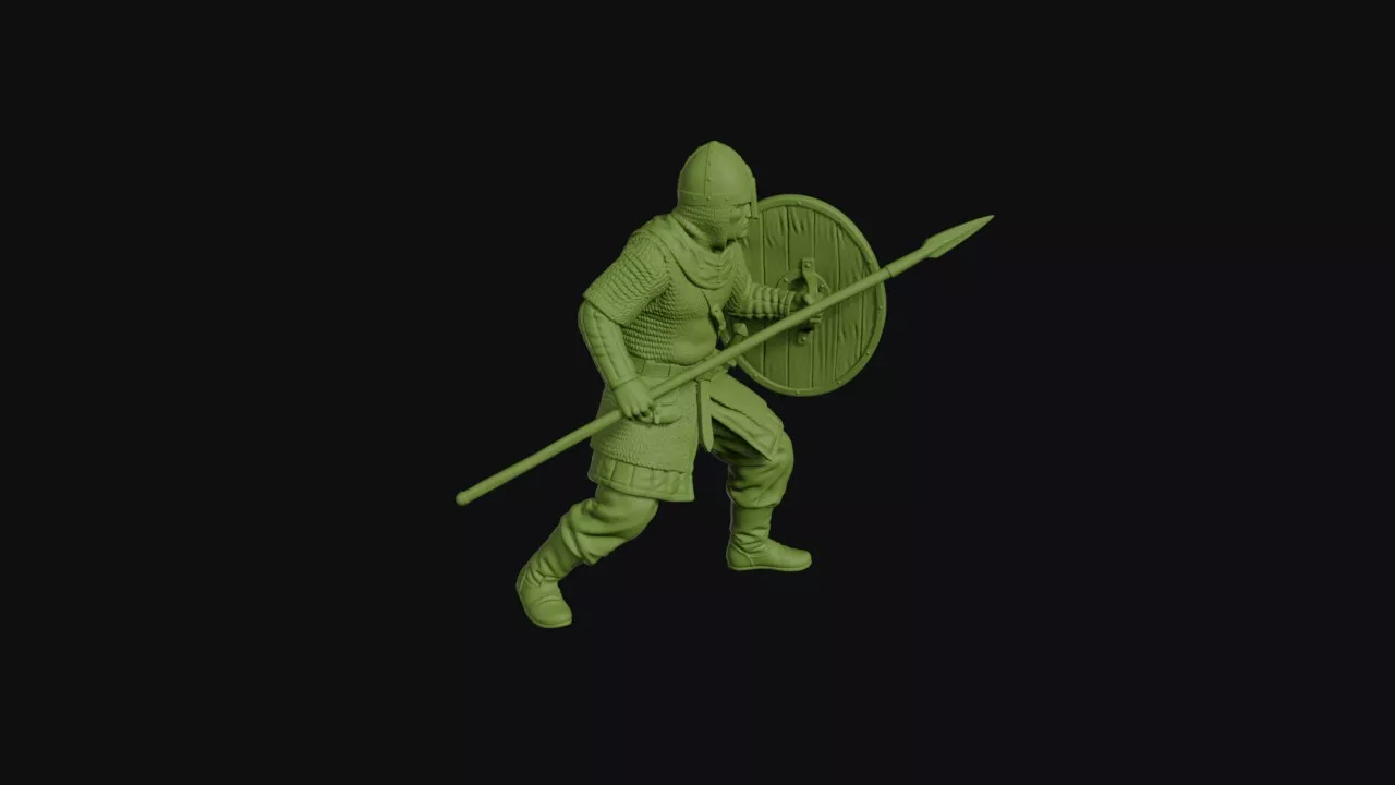Ayyubid spearman braced round shield forward mail hauberk 3D print model