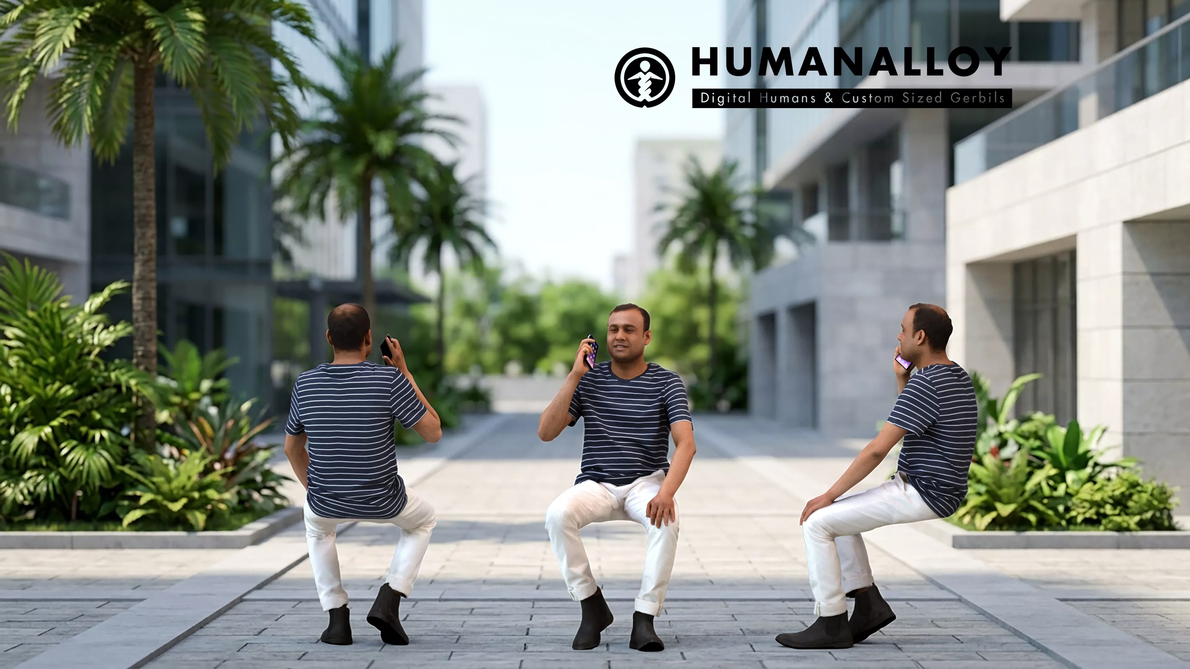 Adult Indian male making phone call in public space 3D model