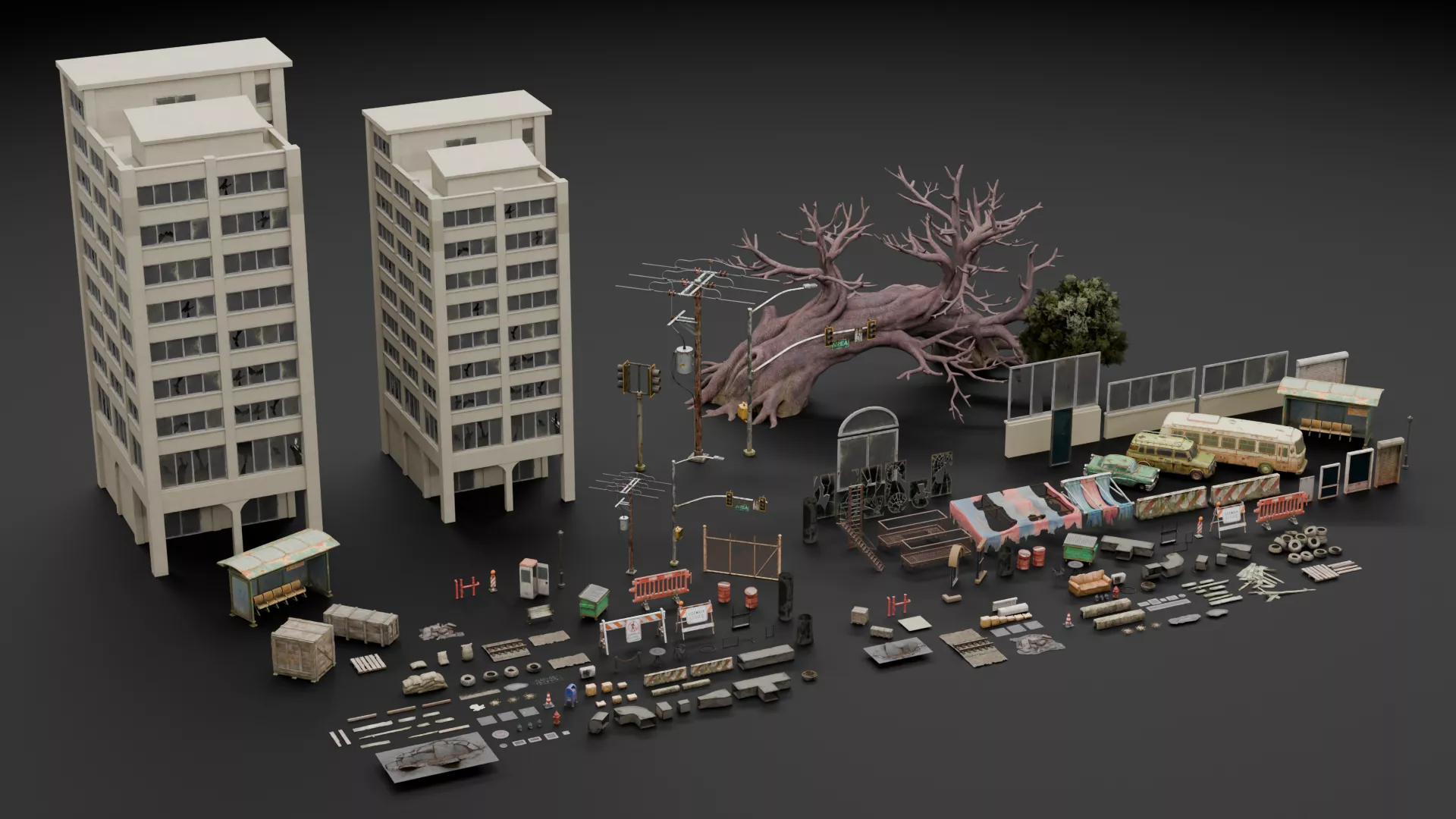 Post Apocalyptic Props Low-poly 3D model