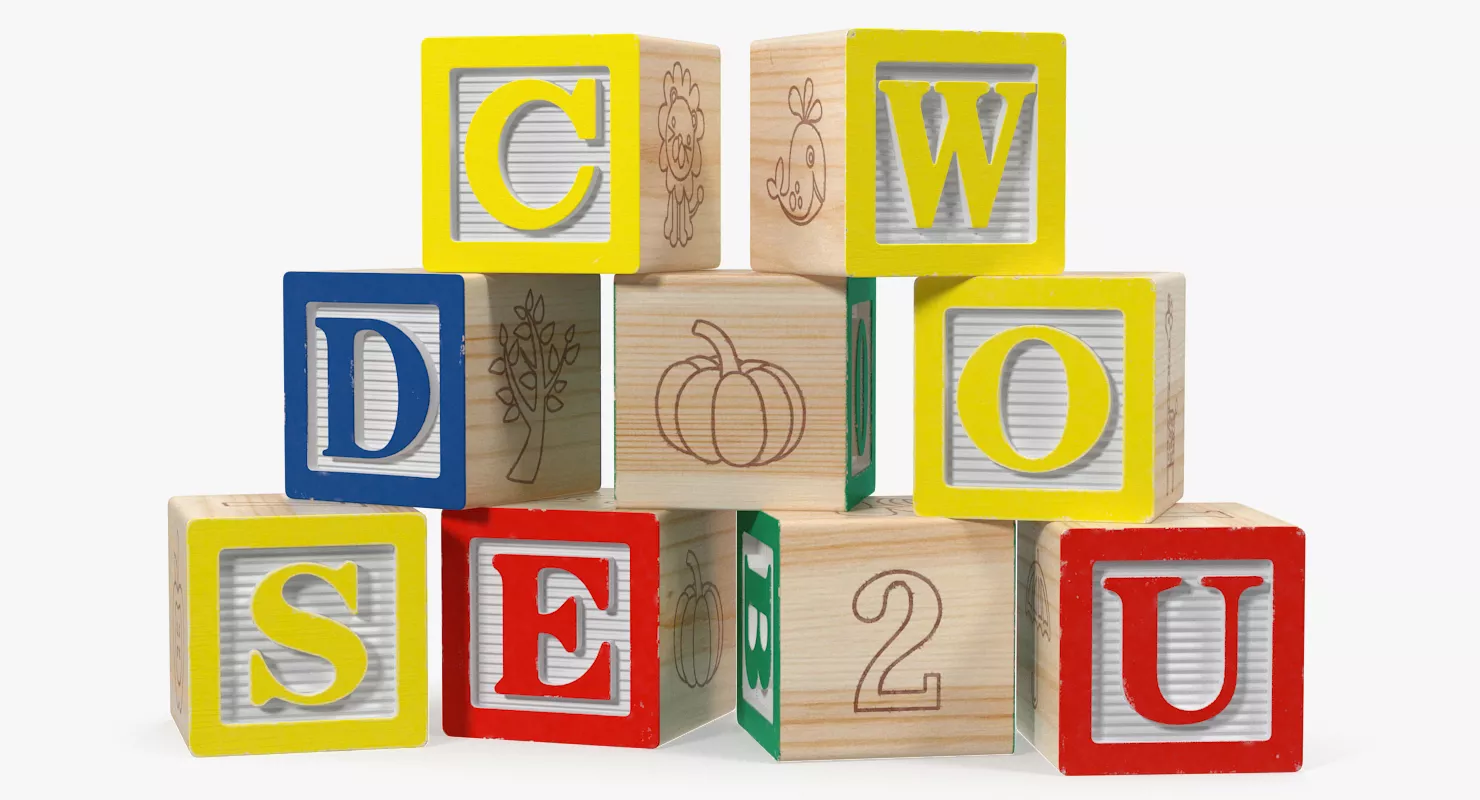 Wooden Letters Blocks 3D model