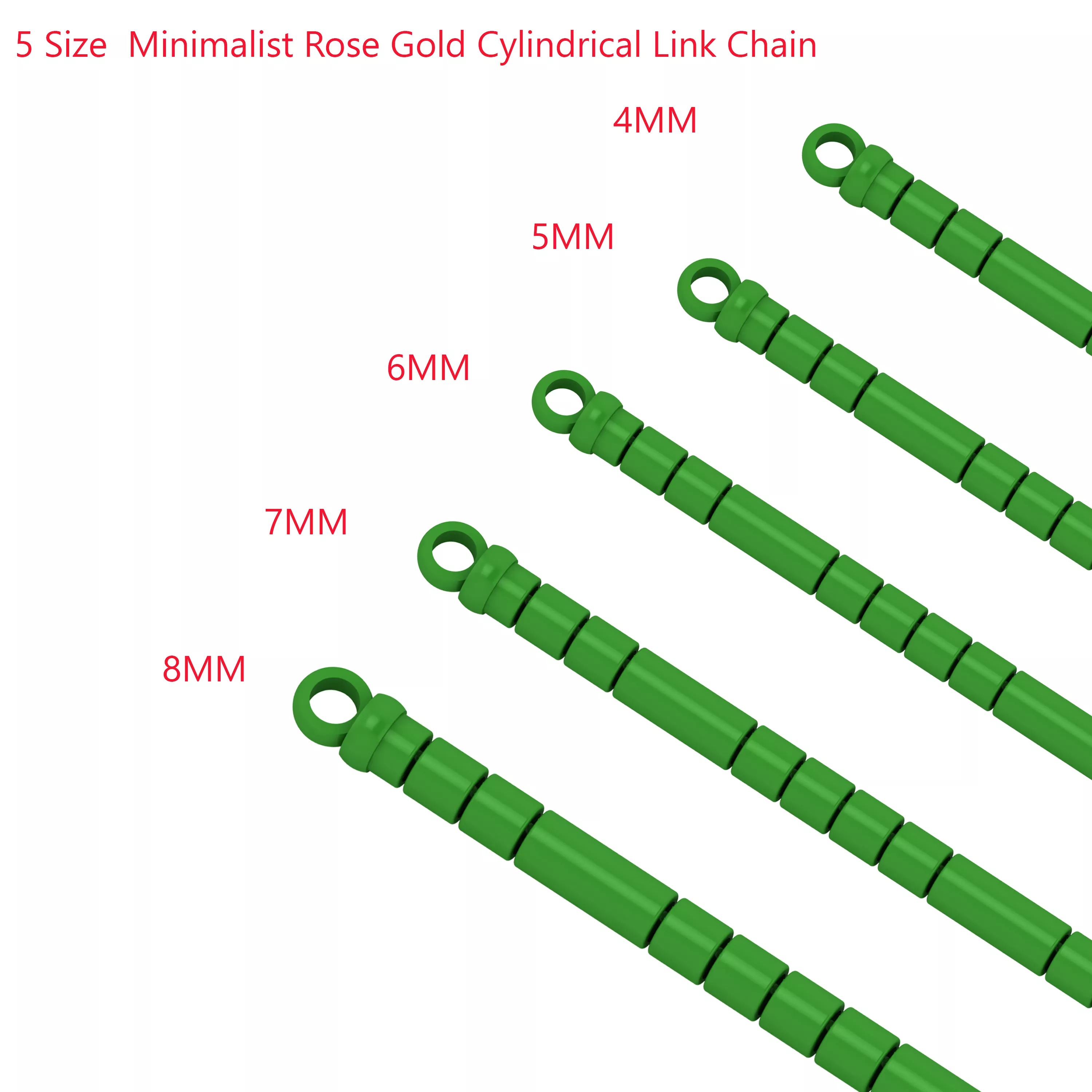 5 Size Minimalist Rose Gold Cylindrical Link Chain 3D print model