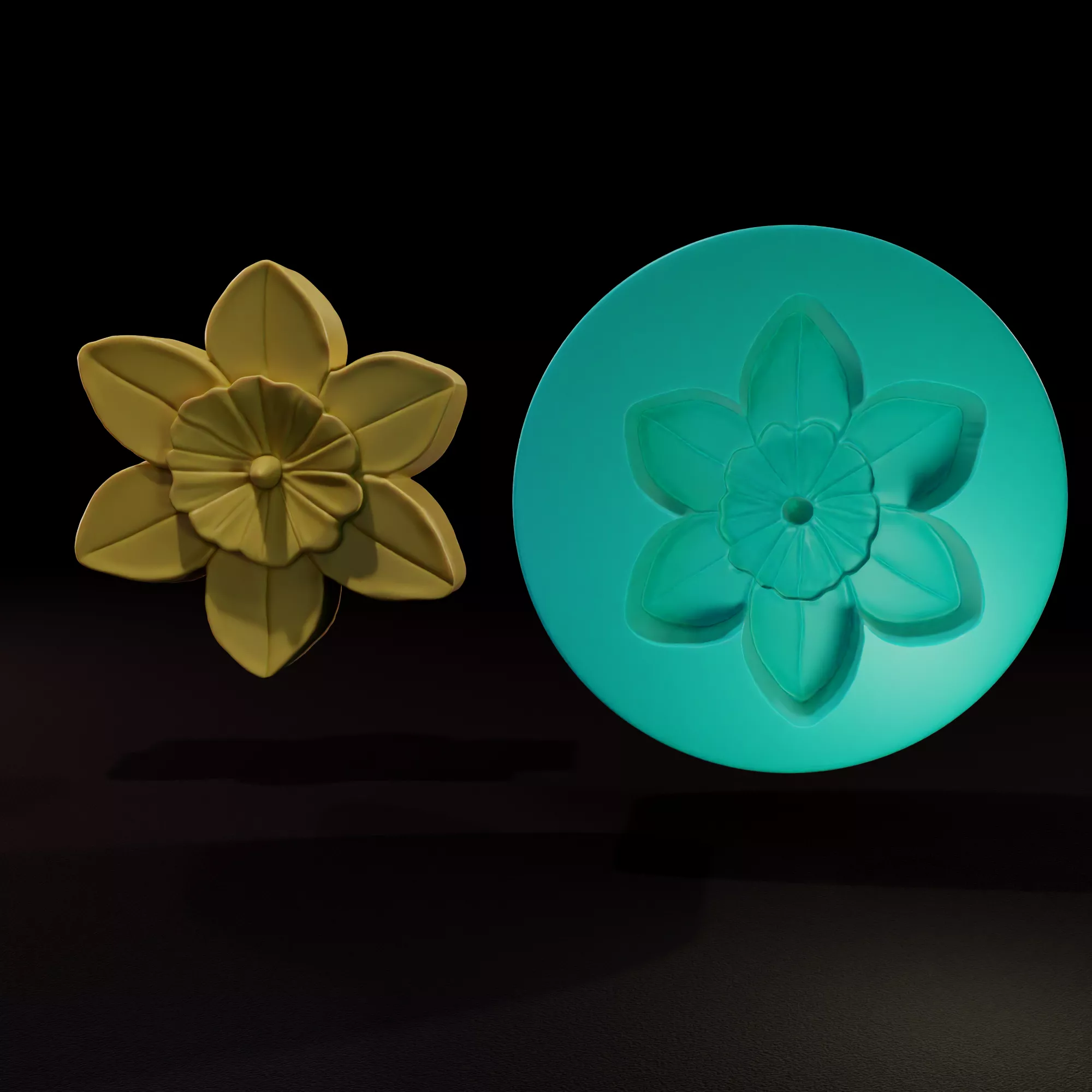 Botanical Daffodil Flower and Casting Mold 3D print model