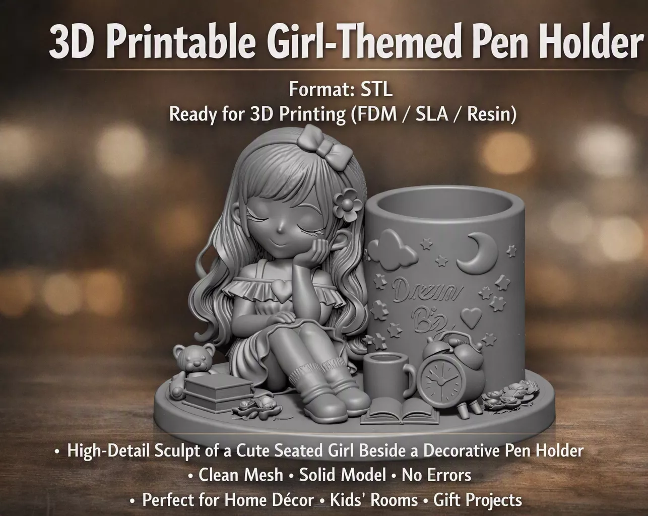 3D Printable Girl-Themed Pen Holder 3D print model