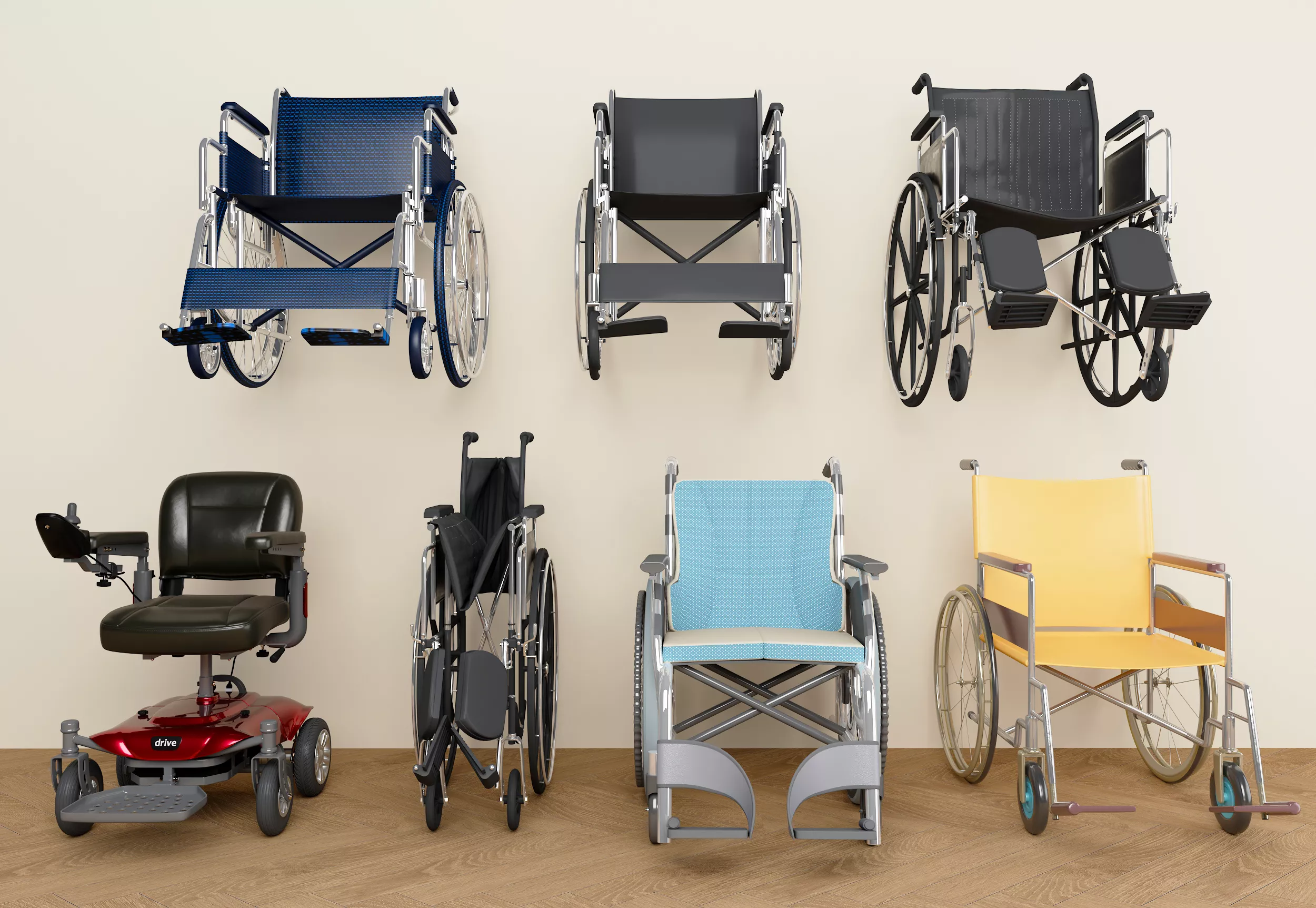 7 Wheelchairs Asset Pack Low-poly 3D model