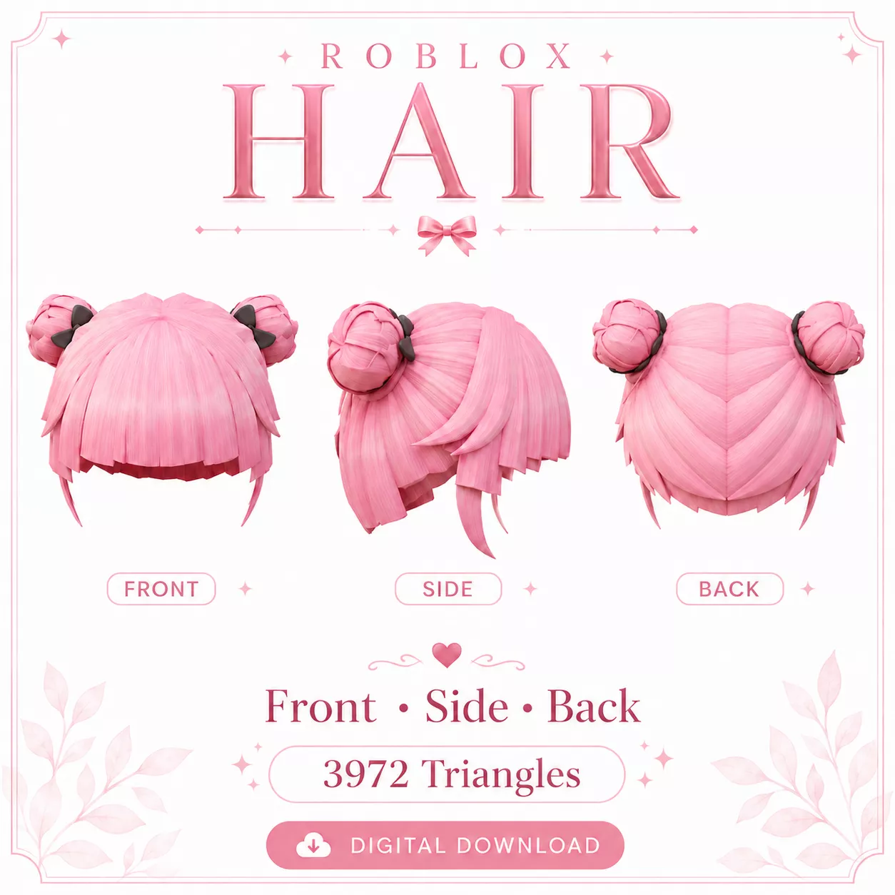 Kawaii Twin Buns Hair Roblox 3D Hair Asset Low-poly 3D model