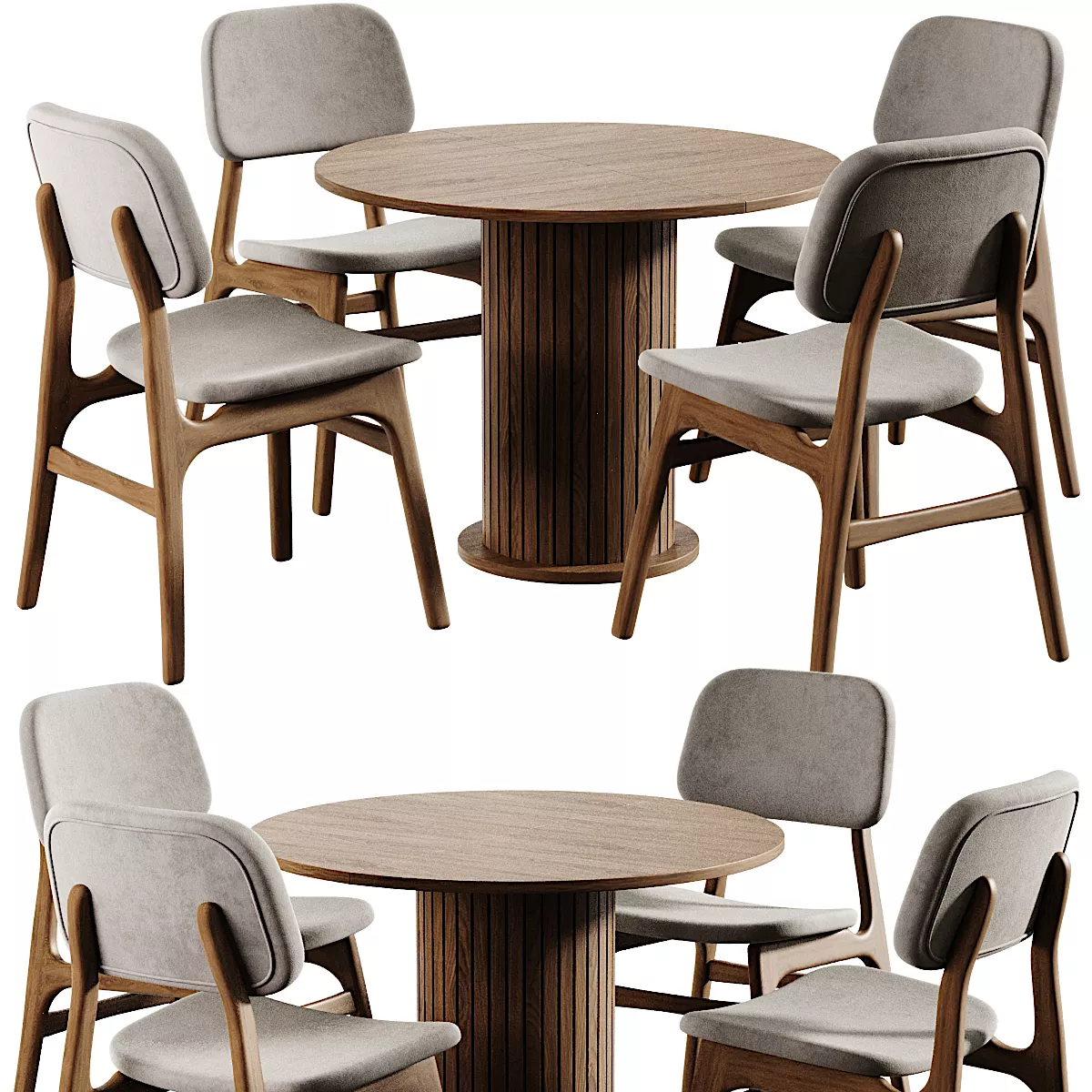 Japandi Fabric Chair and Wave Round Table 3D model