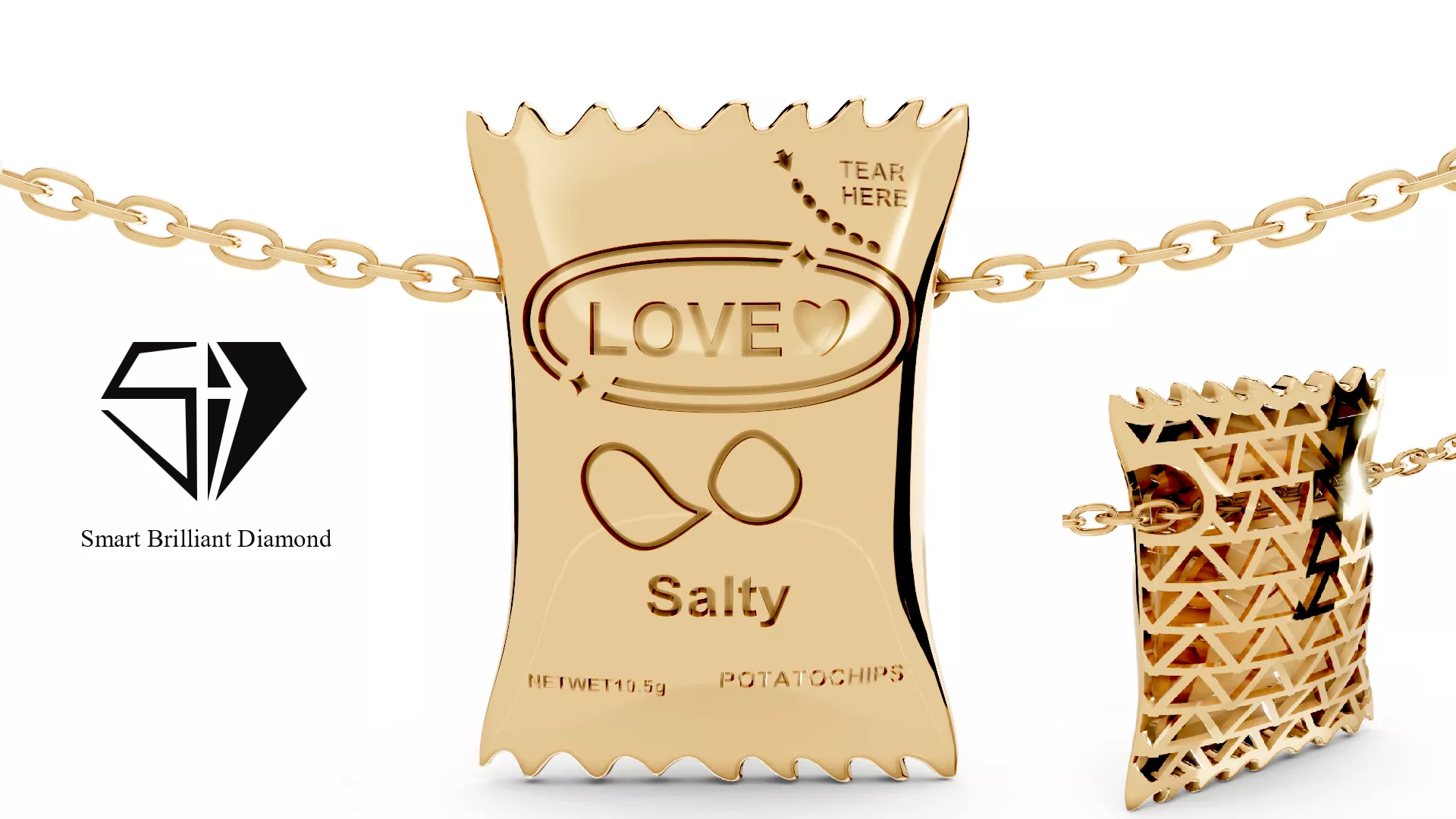 Gold Potato Chips Bag Pendant Fun Food Jewelry 3D Model gp0516 3D print model