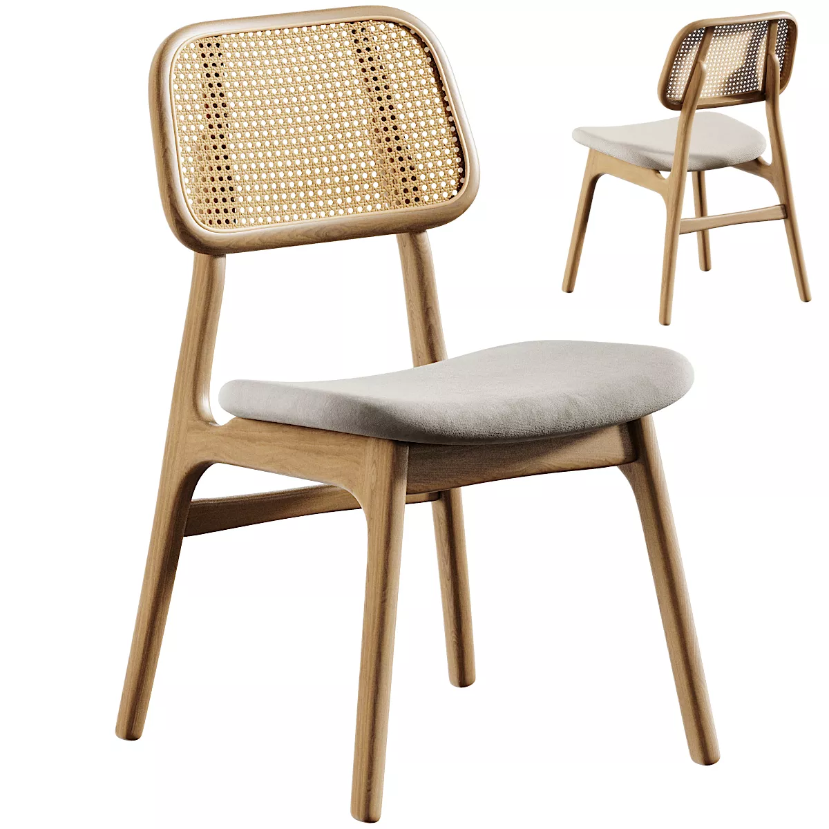 Japandi Minimalistic Rattan Chair 3D model